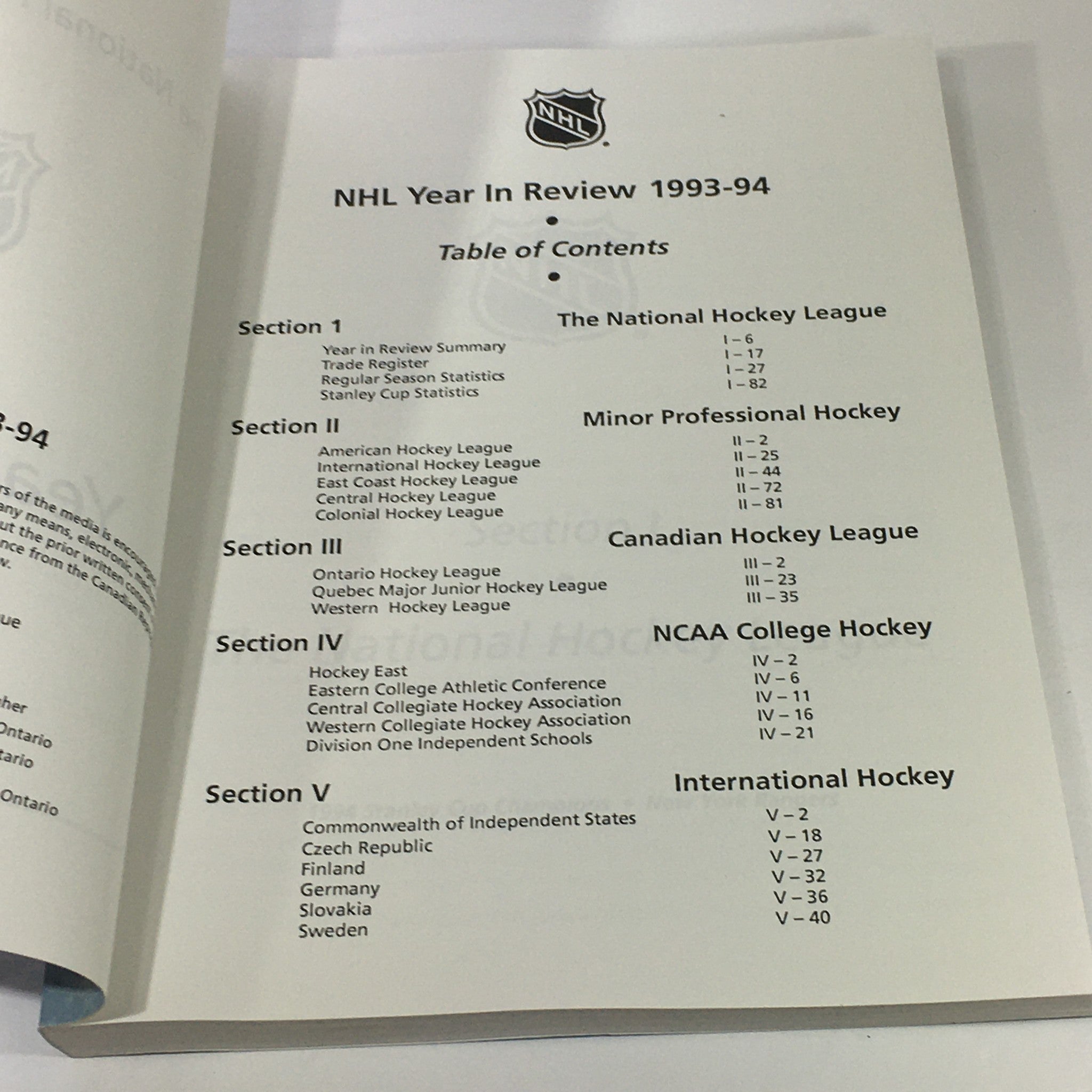 VTG NHL Official Year In Review 1993-1994 Minor Professional Hockey