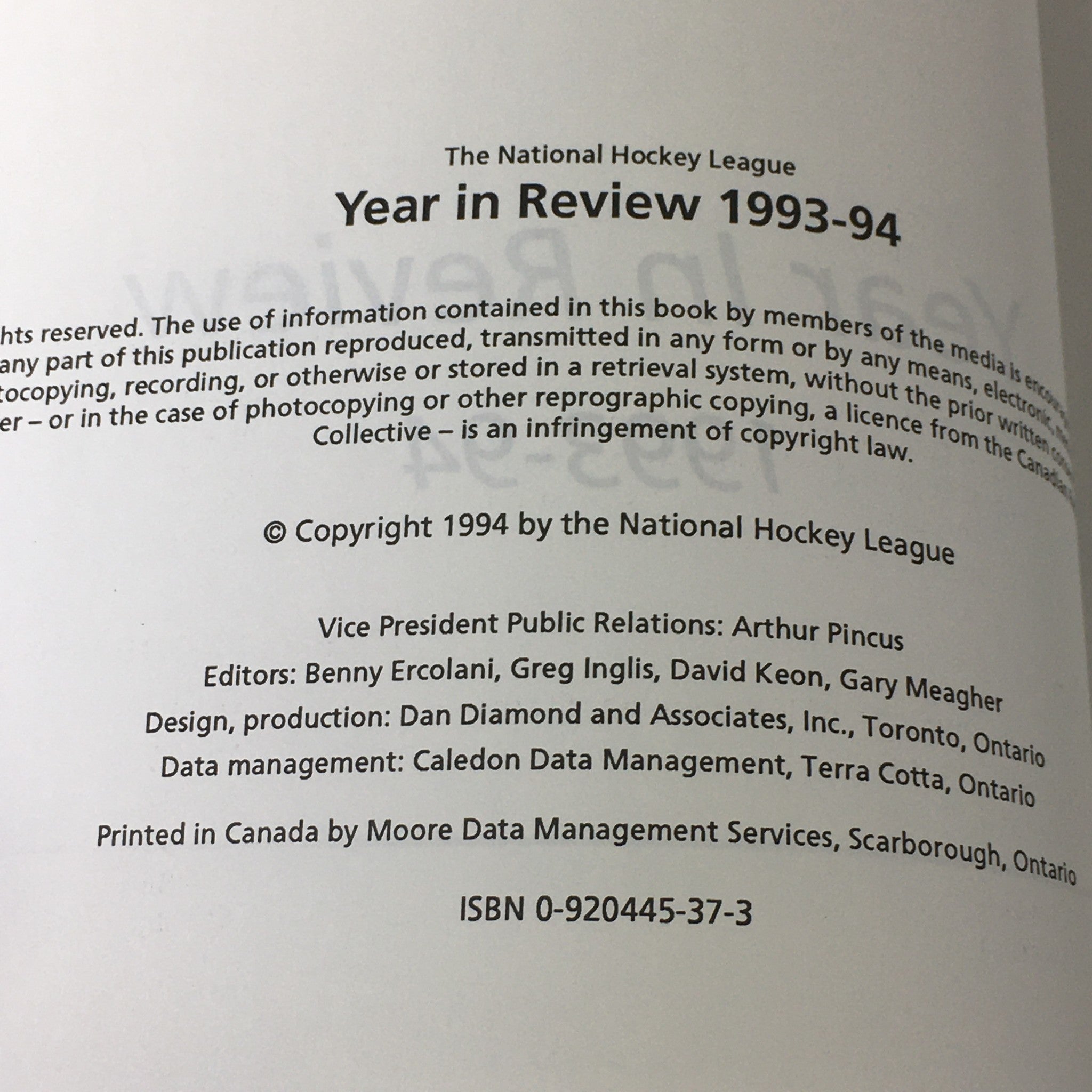 VTG NHL Official Year In Review 1993-1994 Minor Professional Hockey