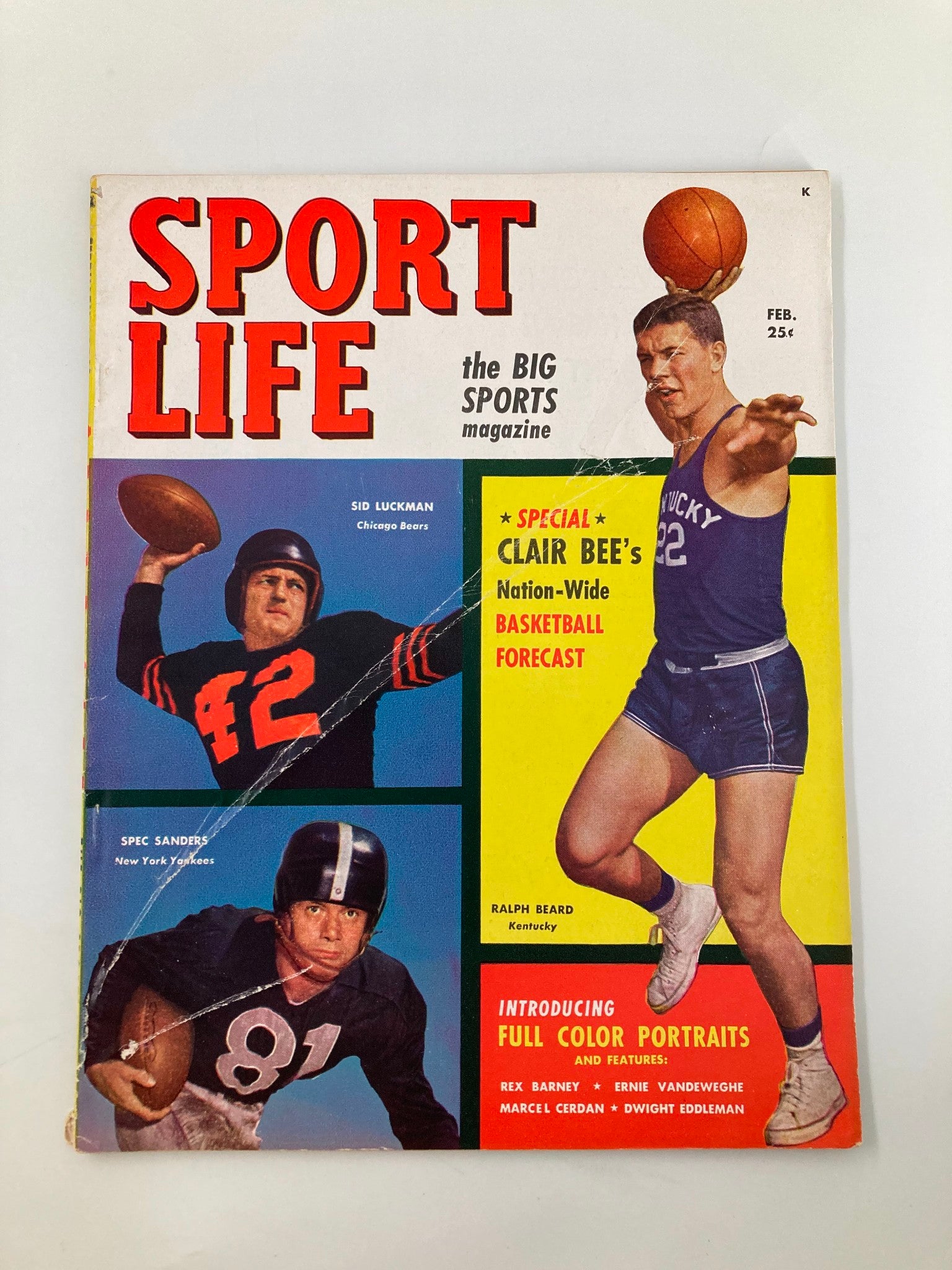 VTG Sport Life Magazine February 1949 Sid Luckman, Ralph Beard No Label