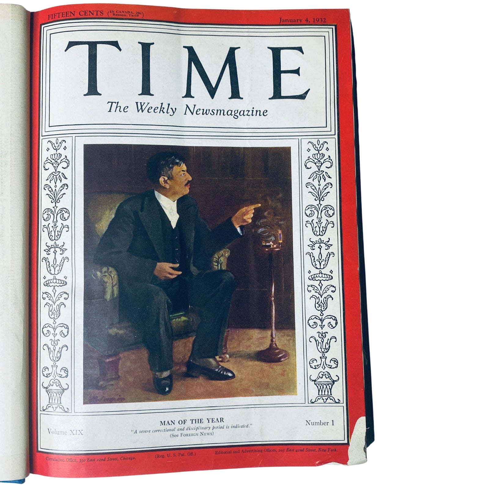 Cover of Time Magazine dated January 4, 1932, highlighting the Man of the Year, part of Time Magazine Library Bound January 4-March 28, 1932.