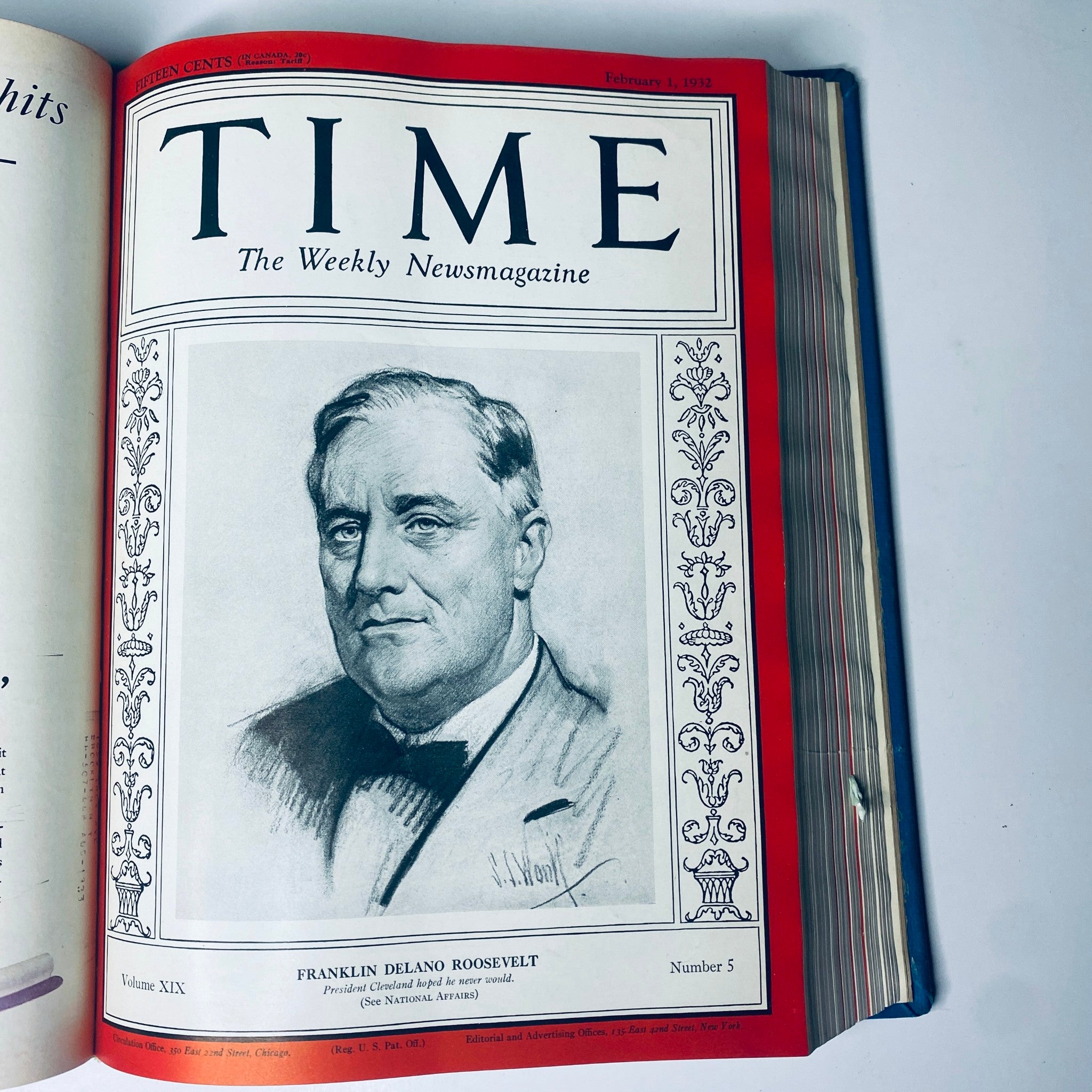 Cover of Time Magazine dated February 1, 1932, featuring Franklin Delano Roosevelt, part of the Time Magazine Library Bound January 4-March 28, 1932 collection.