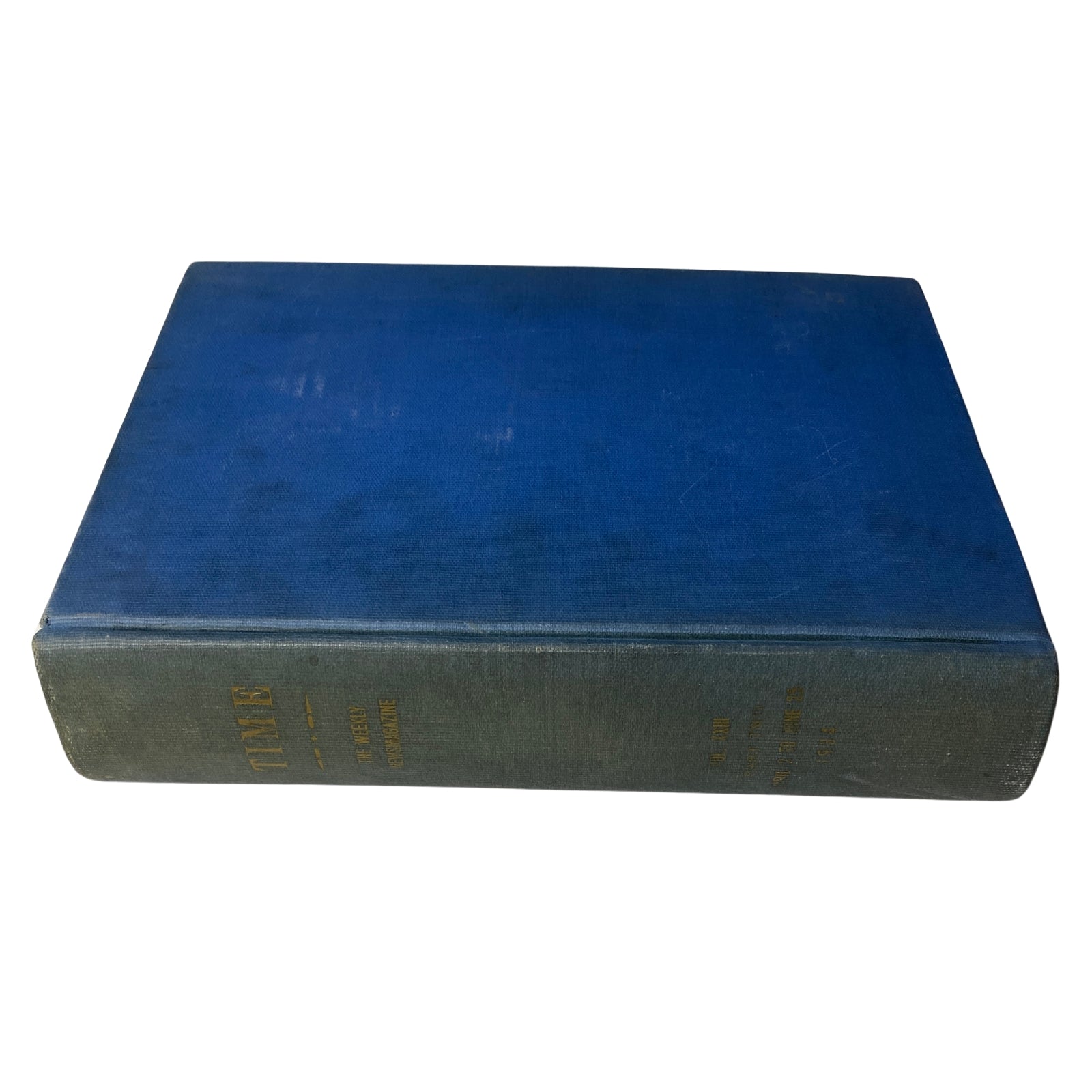 Side view of a Time Magazine bound volume, illustrating the spine with the title embossed, highlighting the collection of weekly issues from April 2 to June 25, 1934.