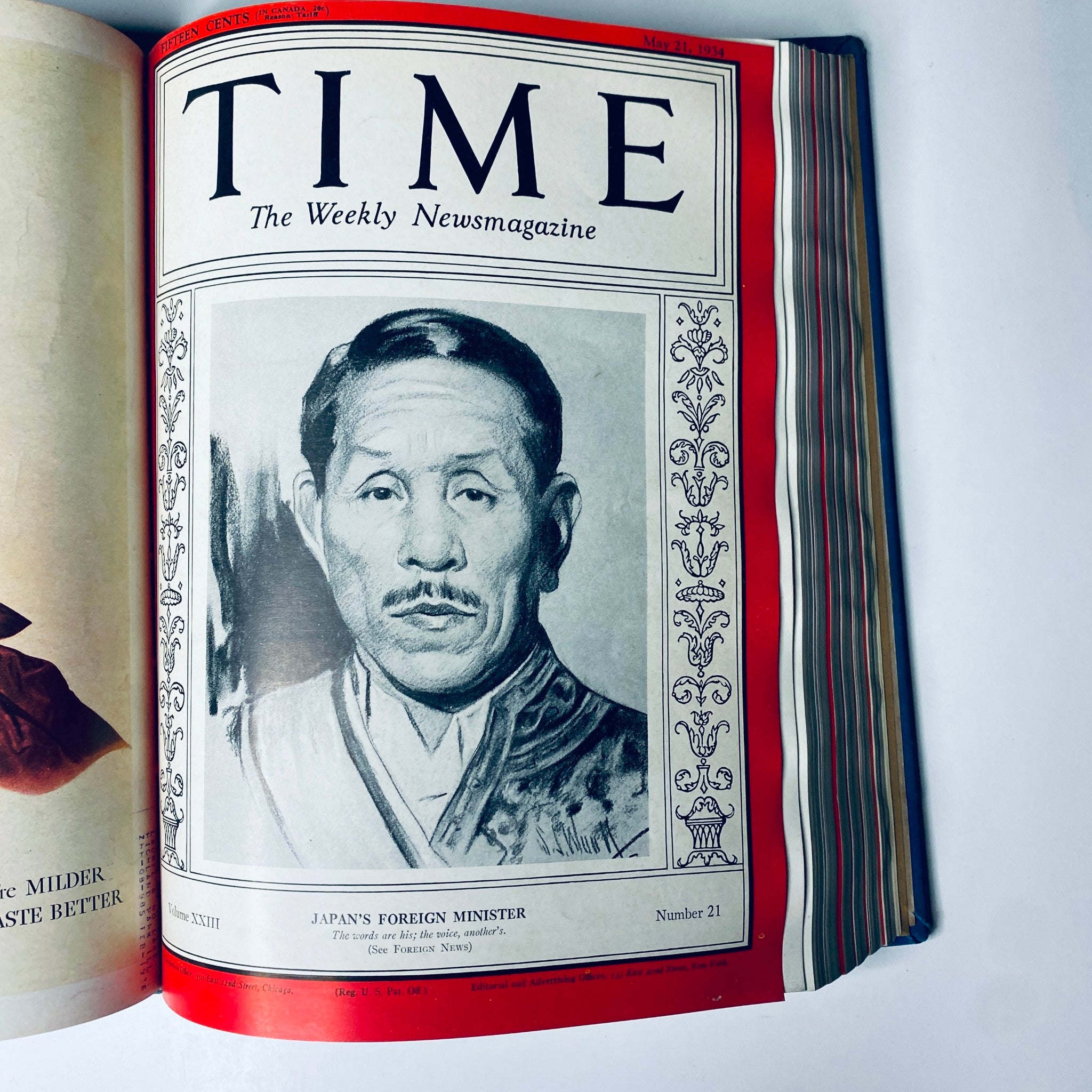 Time Magazine cover featuring Japan's Foreign Minister, May 21, 1934 - Time Magazine Library Bound April 2- June 25, 1934 Col. Edward Riley Bradley