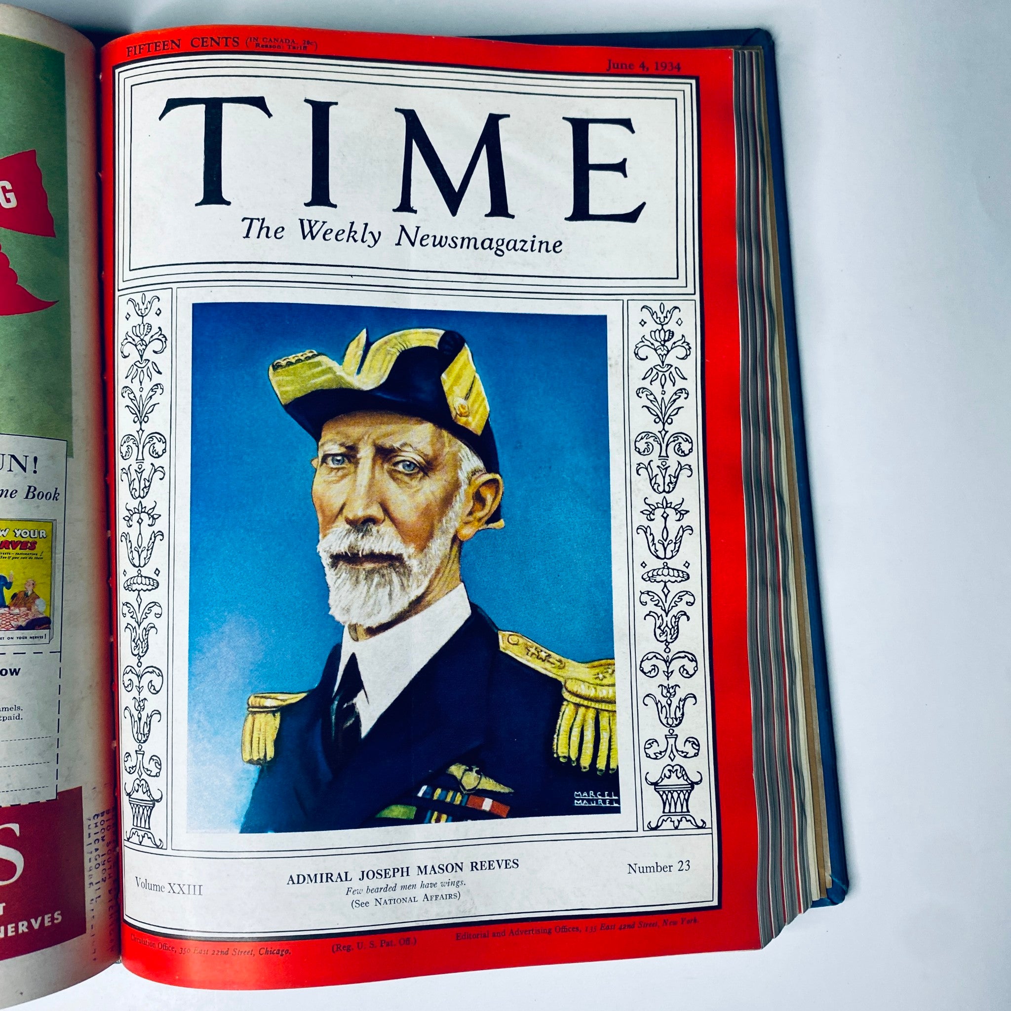 Time Magazine cover featuring Admiral Joseph Mason Reeves, June 4, 1934 - Time Magazine Library Bound April 2- June 25, 1934 Col. Edward Riley Bradley