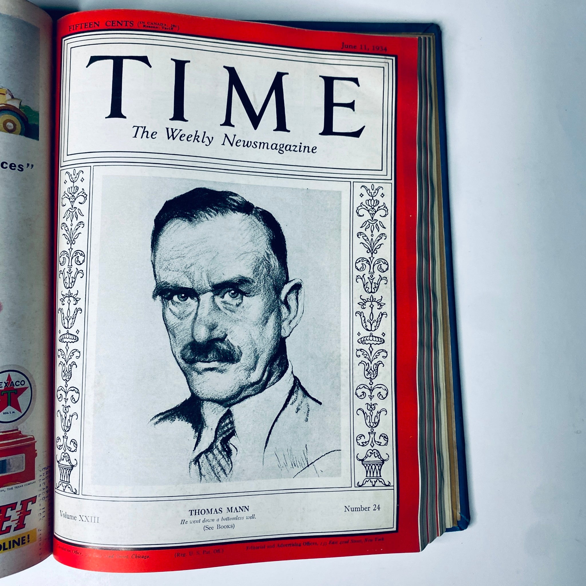 Time Magazine cover featuring author Thomas Mann, June 11, 1934 - Time Magazine Library Bound April 2- June 25, 1934 Col. Edward Riley Bradley