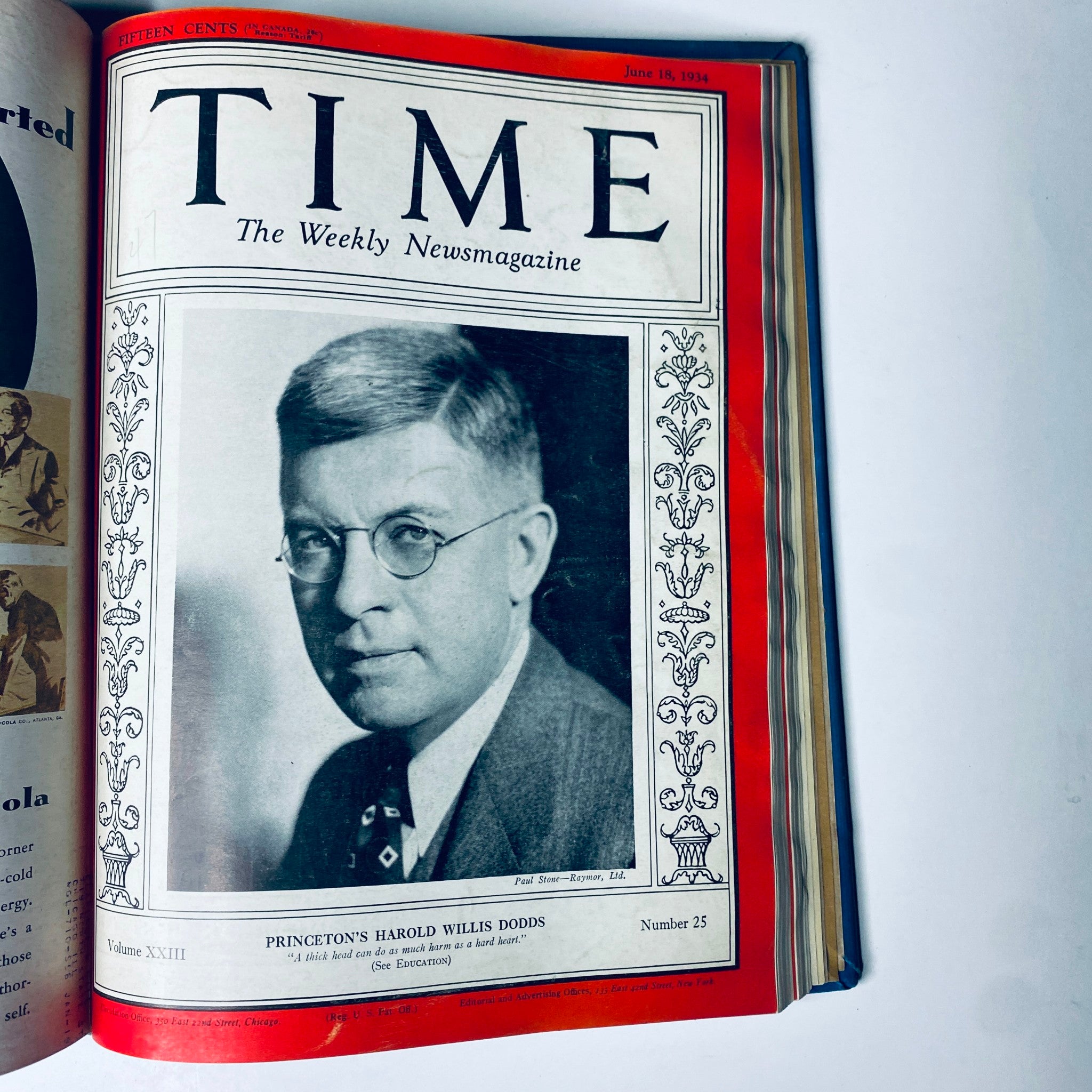 Time Magazine cover featuring Princeton's Harold Willis Dodds, June 18, 1934 - Time Magazine Library Bound April 2- June 25, 1934 Col. Edward Riley Bradley