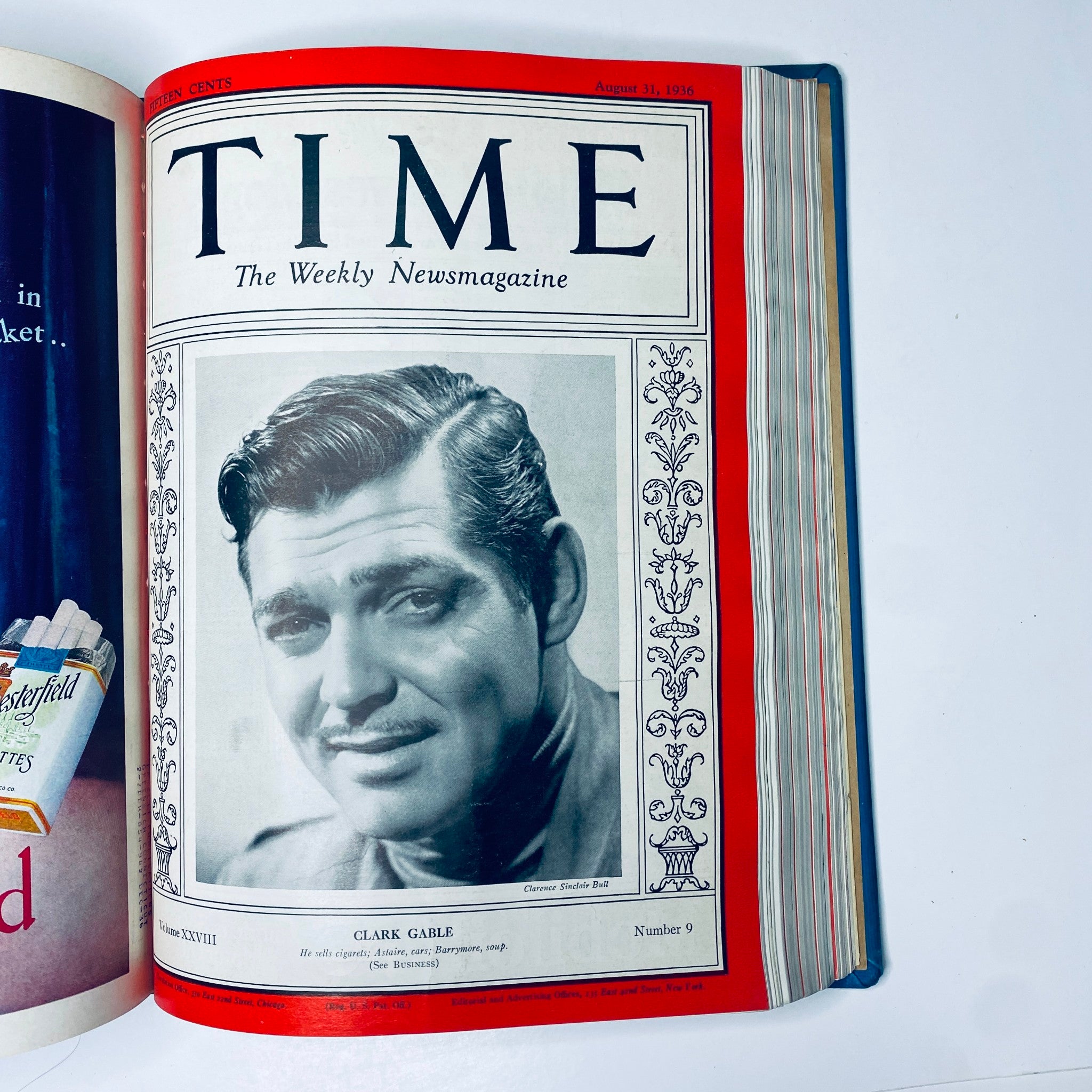 Cover of Time Magazine featuring Clark Gable, dated August 11, 1936, from the Time Magazine Library Bound July 6- September 28, 1936.