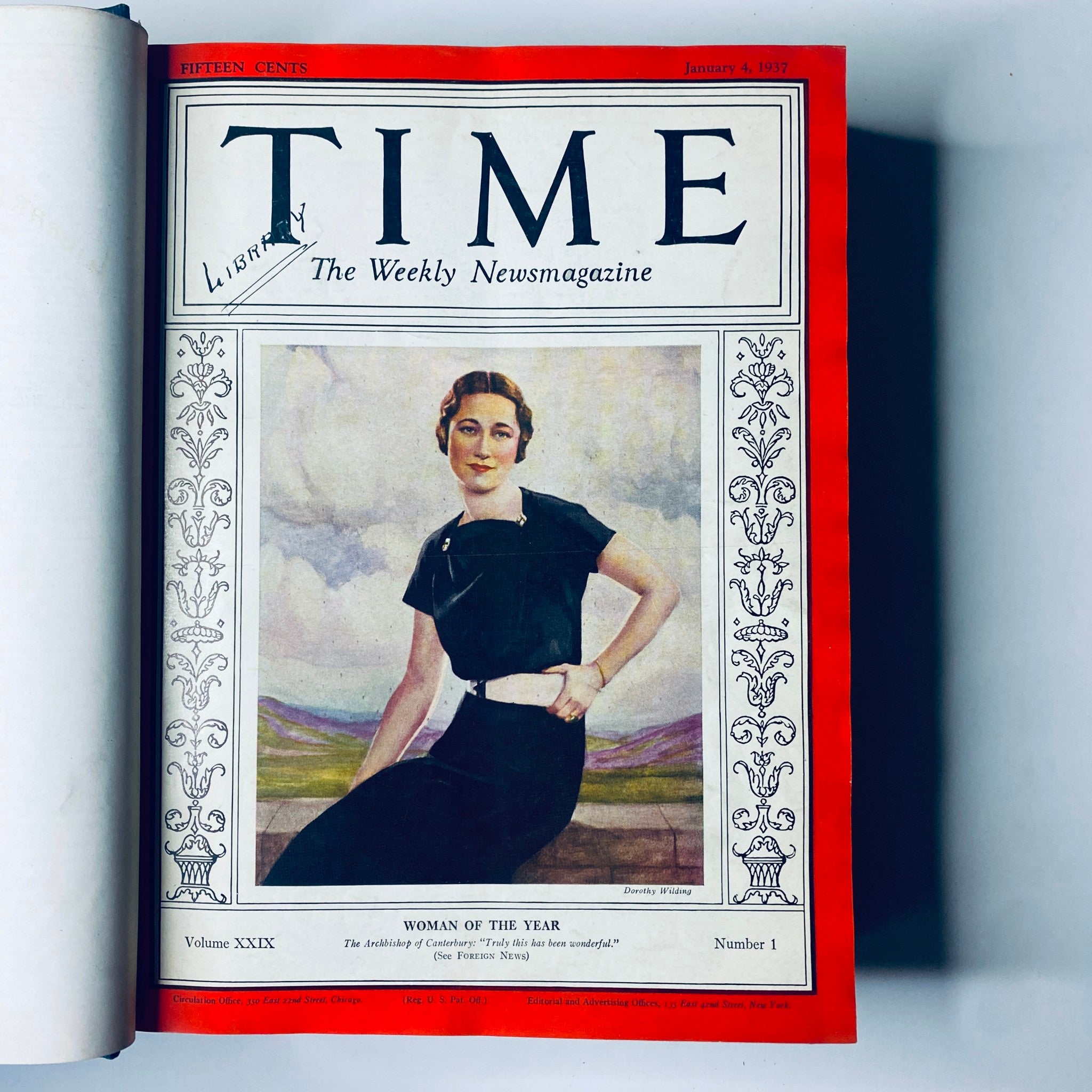 Cover page of Time Magazine dated January 4, 1937, titled 'Woman of the Year' from the Time Magazine Library Bound January 4-March 29 1937.