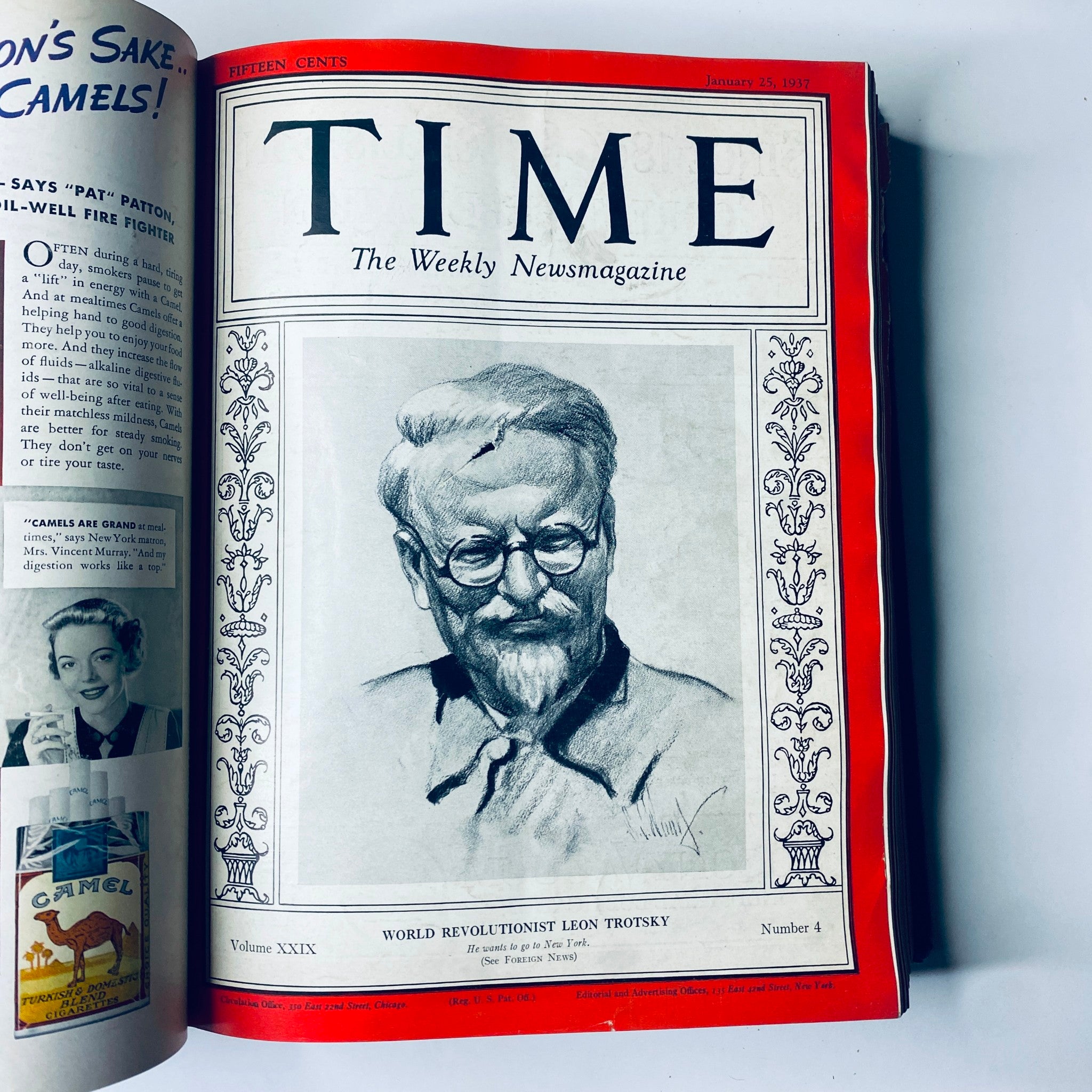 Time Magazine Library Bound January 4-March 29 1937 with a portrait of world revolutionary Leon Trotsky, highlighting significant political events.