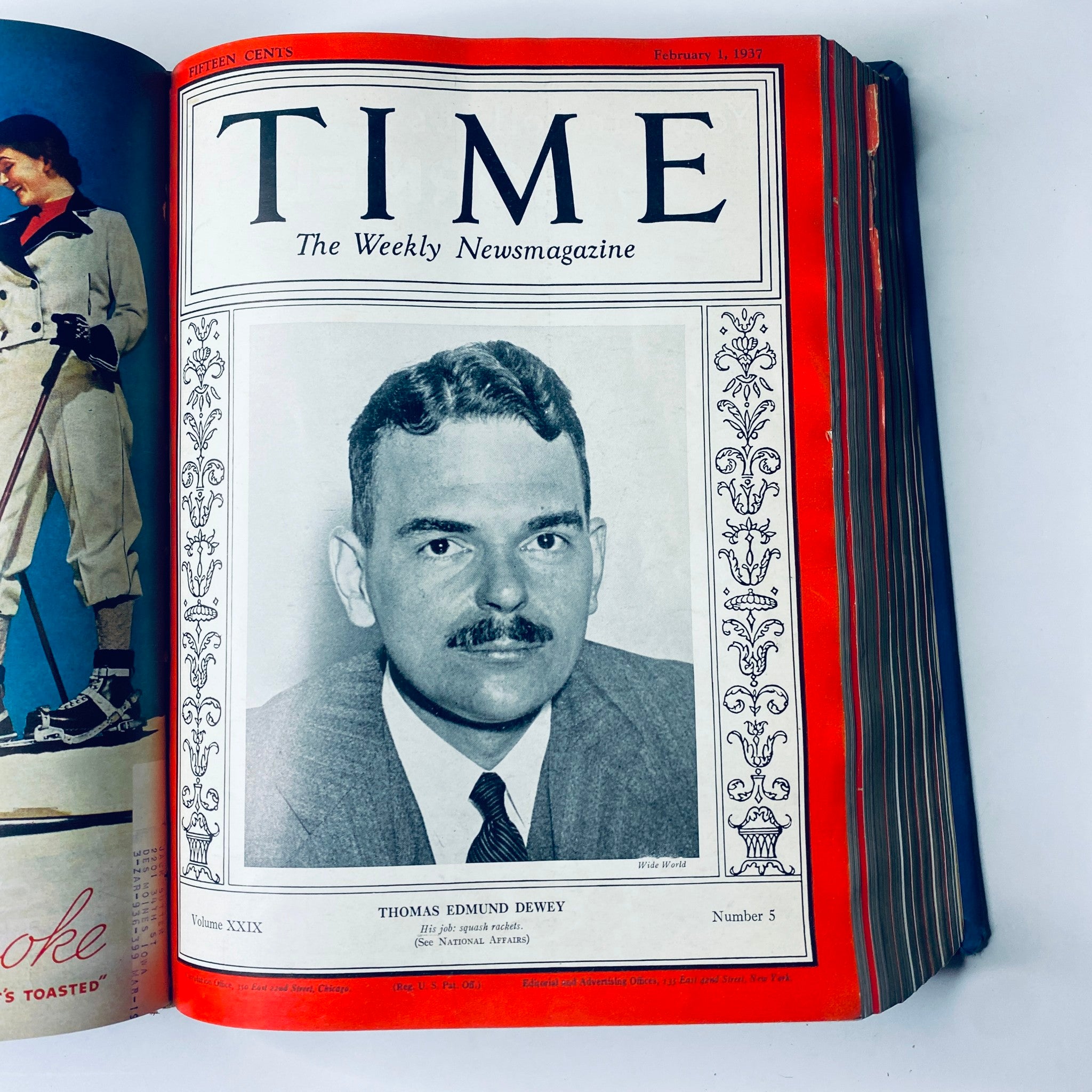 Time Magazine Library Bound January 4-March 29 1937 showcasing Thomas Edmund Dewey on the cover, reflecting on notable personalities of the time.
