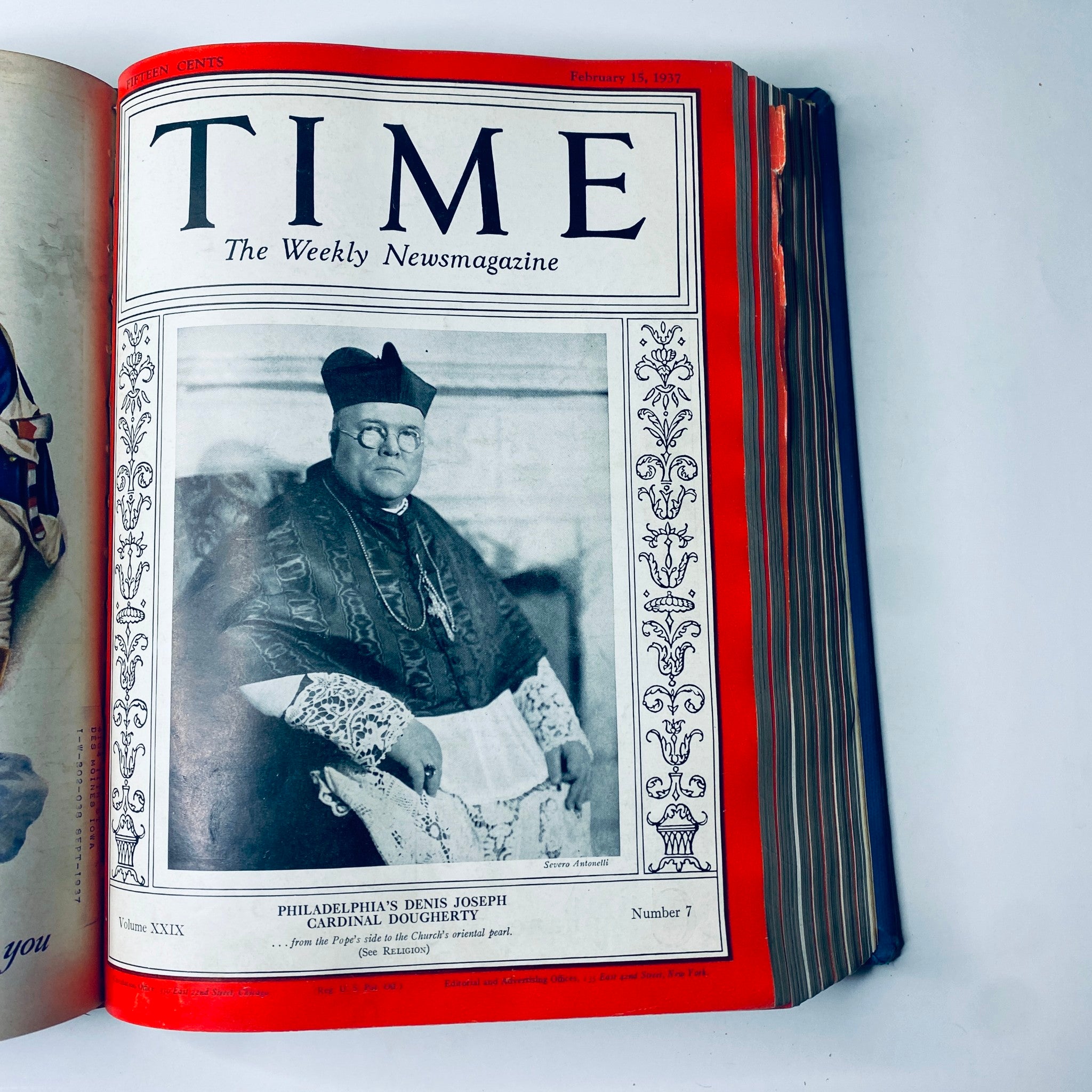 Time Magazine Library Bound January 4-March 29 1937 showing Cardinal Denis Joseph Dougherty, emphasizing key figures in American and global affairs.