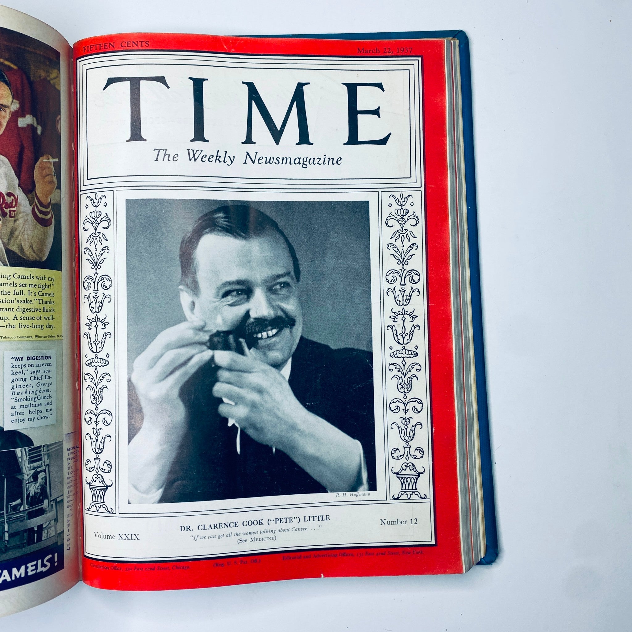 Cover of Time Magazine Library Bound January 4-March 29, 1937 presenting Dr. Clarence Cook 'Pete' Little on March 22, 1937 issue. The magazine cover features a striking black and white portrait with an artistic design.