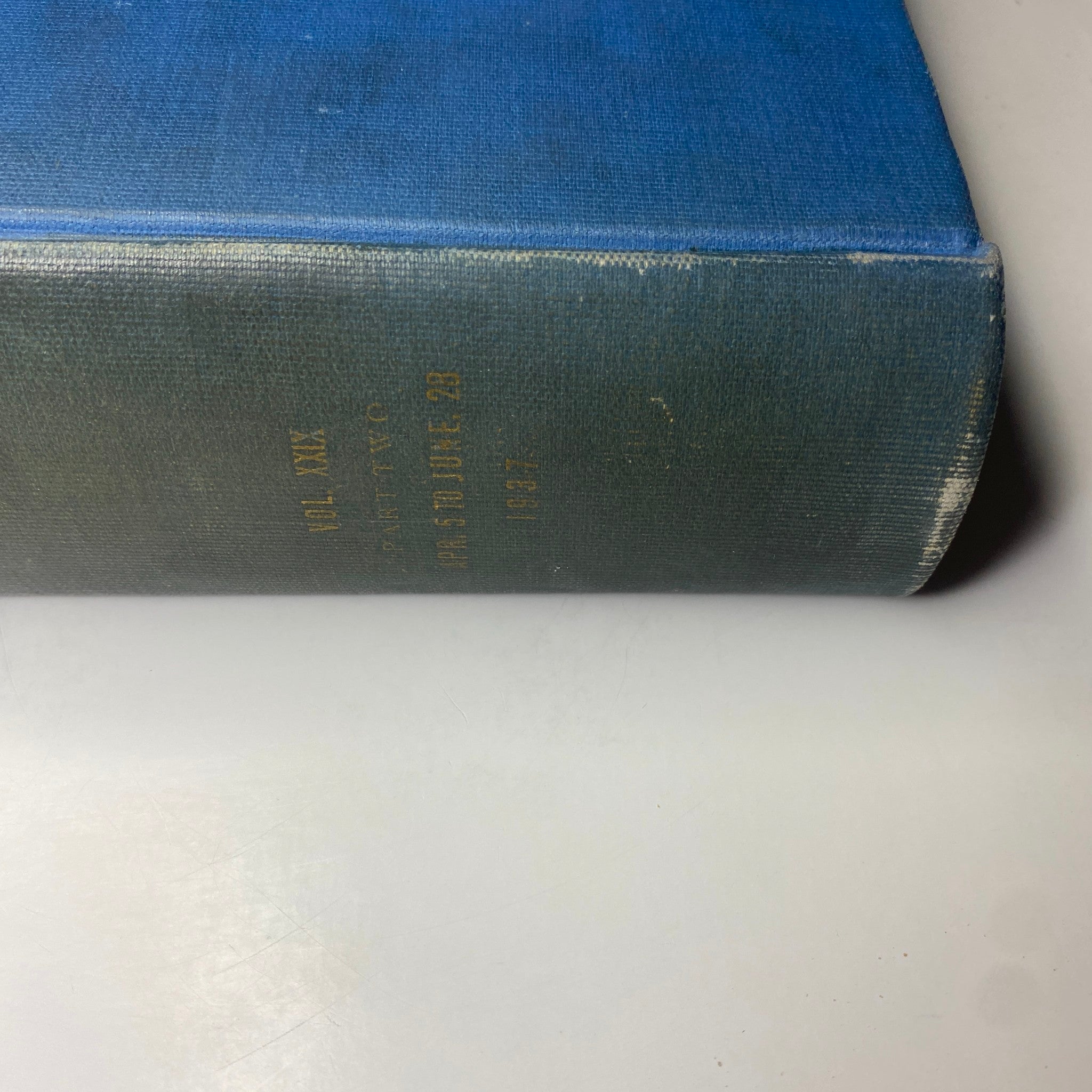 Another angle of the spine from Time Magazine Library Bound April 5- June 28, 1937 showing the volume number and publication time frame.