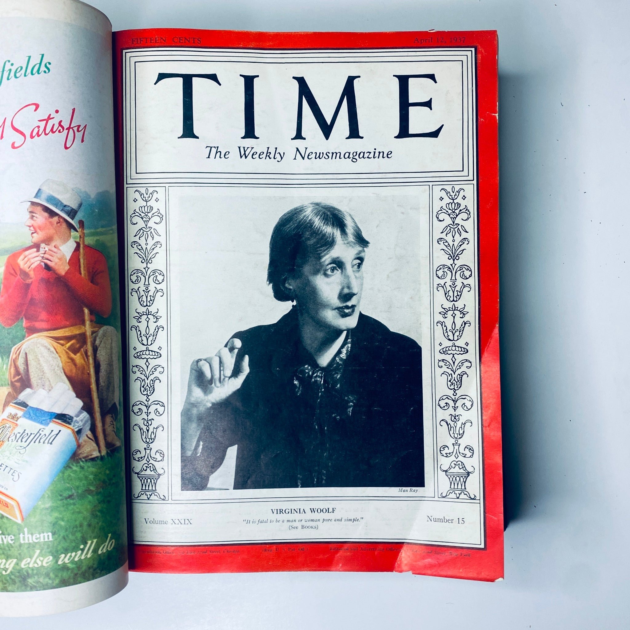 Cover page of Time Magazine dated April 12, 1937, featuring a portrait of the famous author Virginia Woolf.