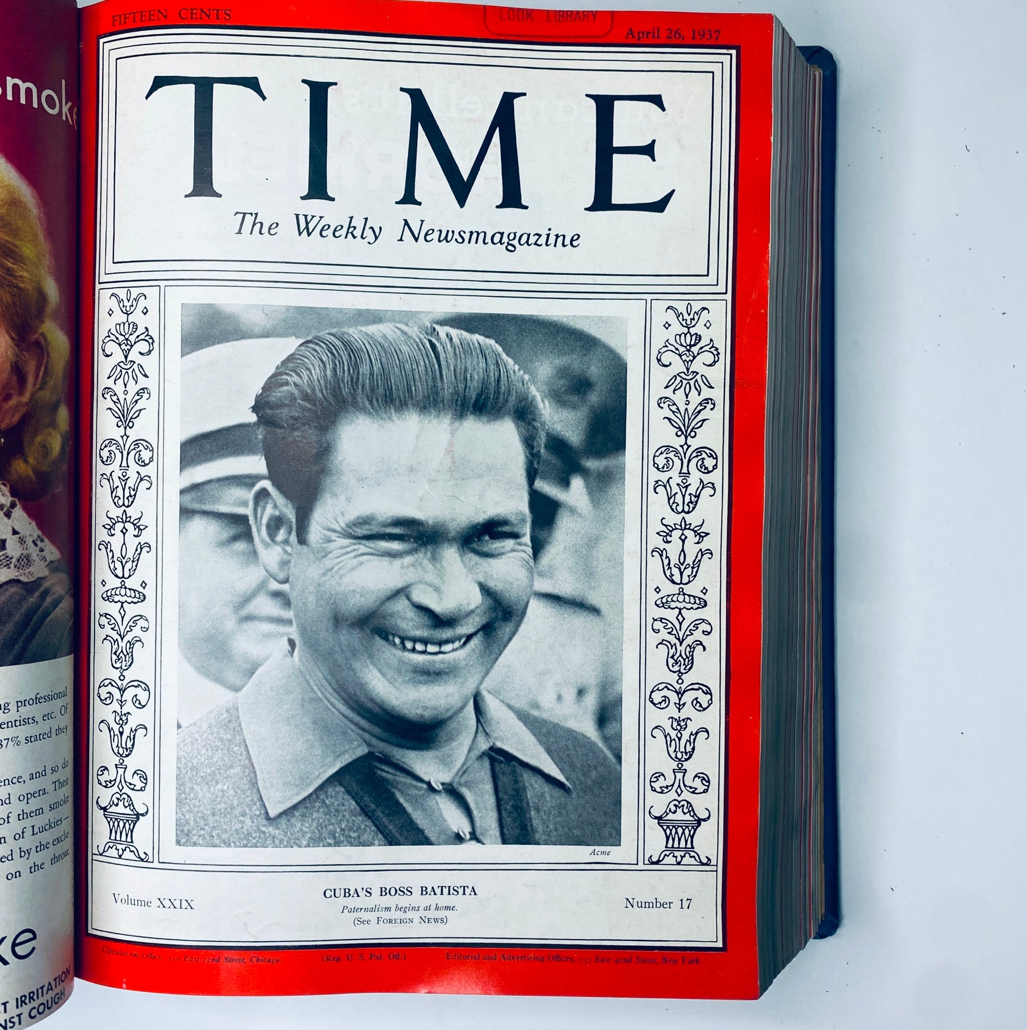 Cover page of Time Magazine dated April 26, 1937, showcasing Cuban leader Boss Batista with a smile.