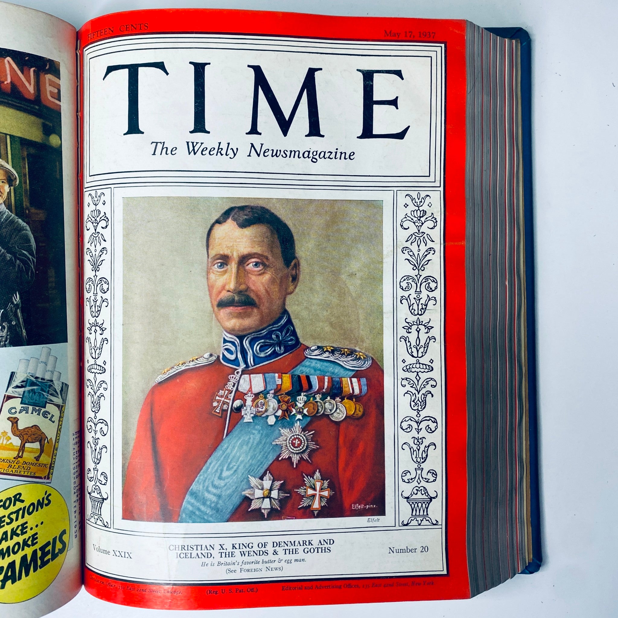 Time Magazine Library Bound April 5- June 28, 1937 featuring Christian X, King of Denmark and Iceland, on the cover in military attire.