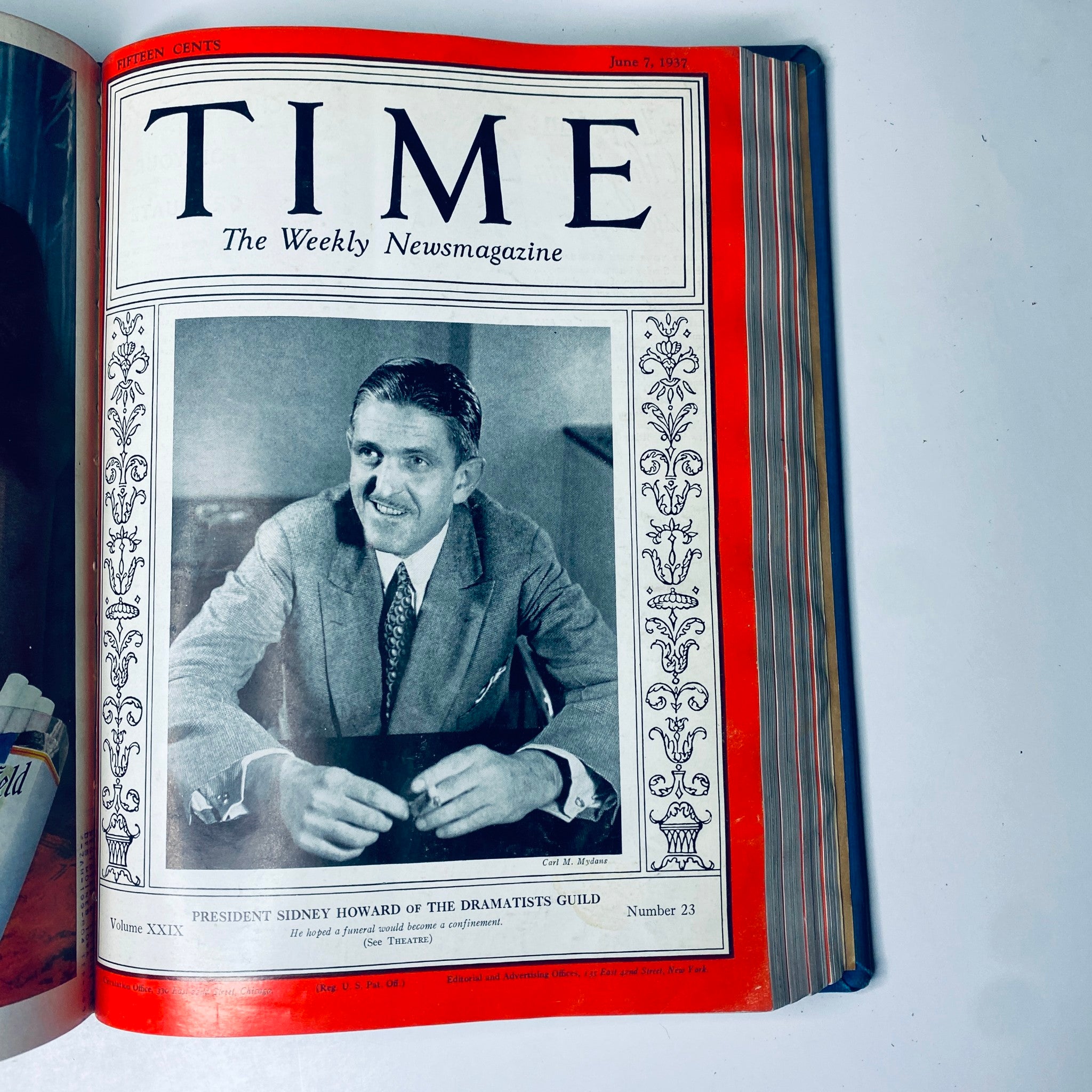 Time Magazine cover from June 7, 1937, featuring President Sidney Howard of the Dramatists Guild, part of the Time Library Bound collection April 5 to June 28, 1937.