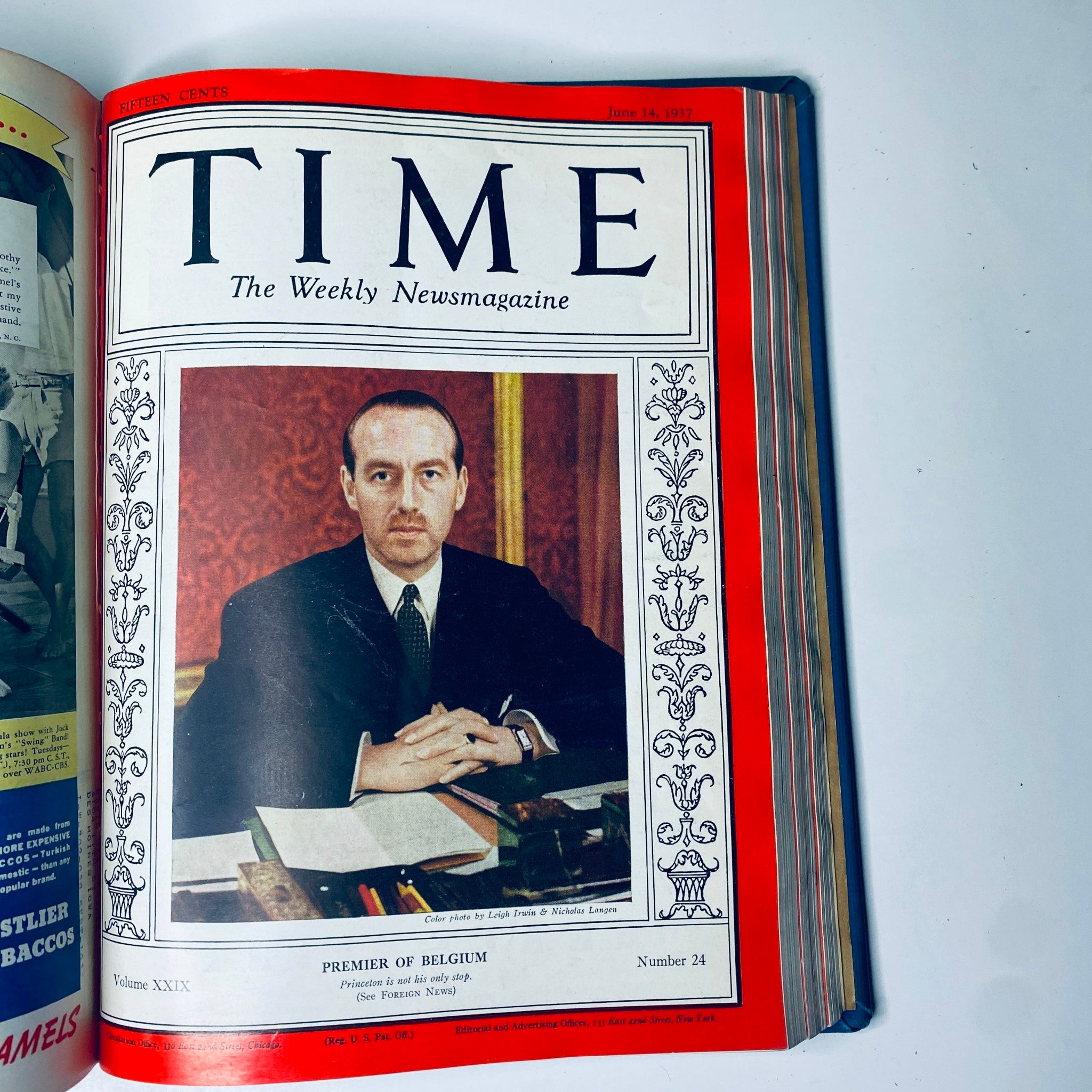 Time Magazine cover from June 14, 1937, featuring the Premier of Belgium, included in the Time Library Bound collection April 5 to June 28, 1937.