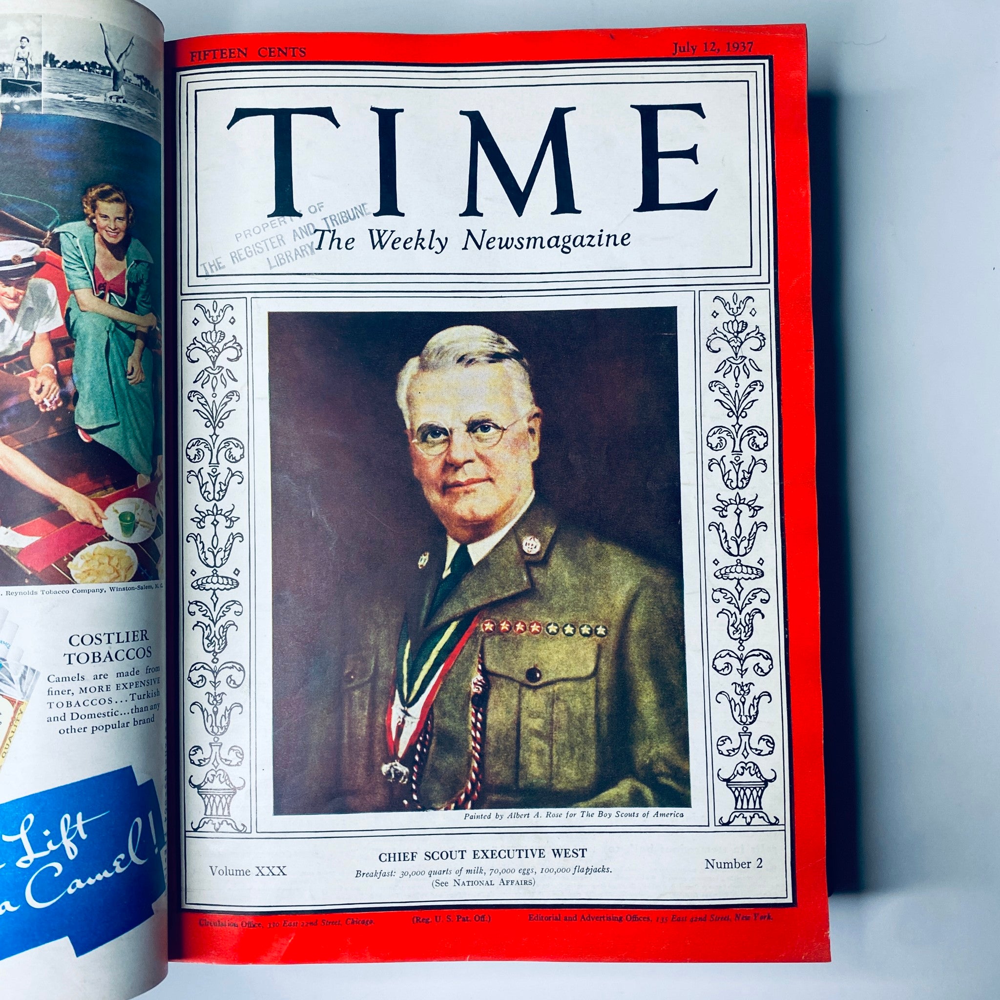 Cover of Time Magazine from July 12, 1937, featuring Chief Scout Executive West, part of the Time Magazine July 5 - September 27, 1937 Library Bound collection.
