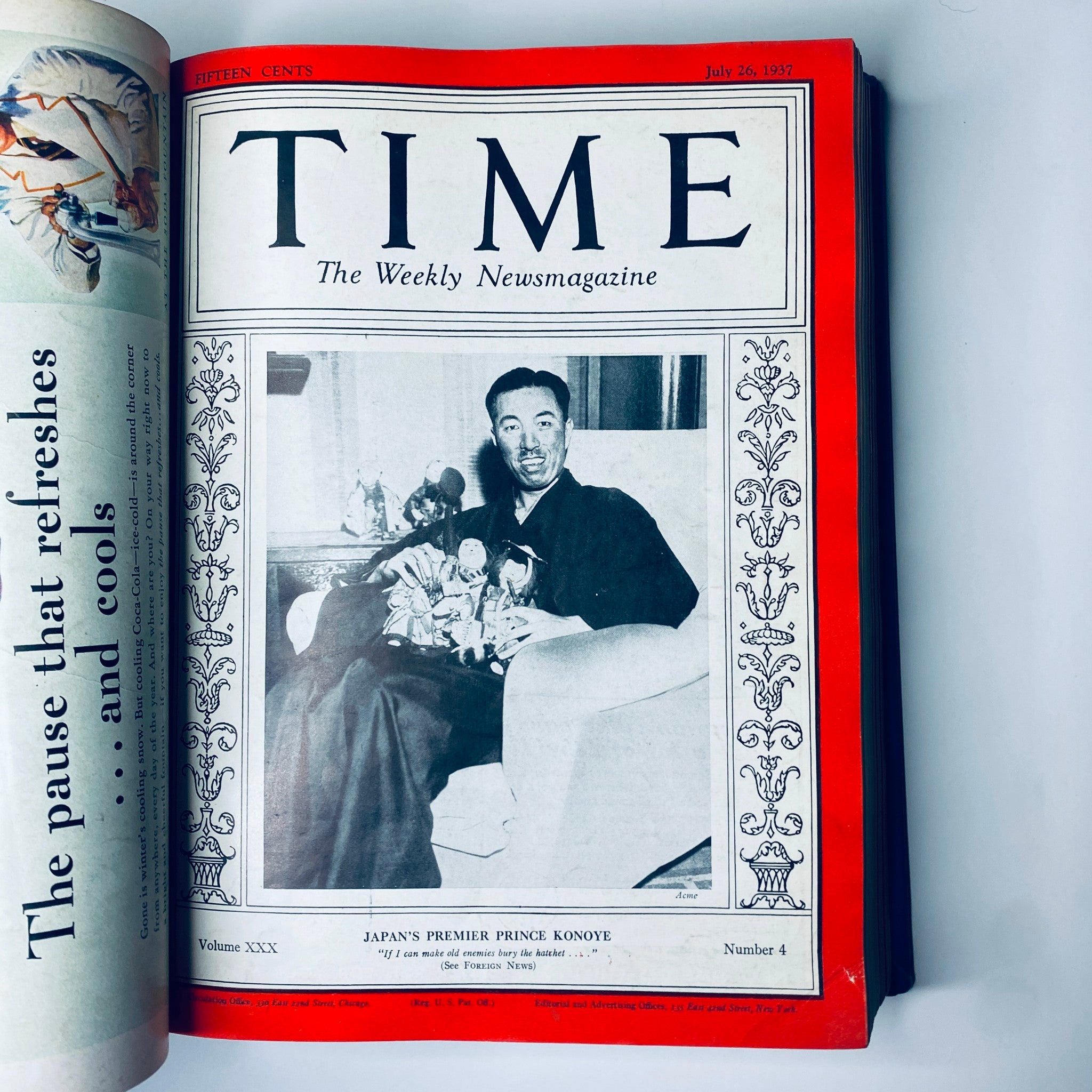 Cover of Time Magazine from July 26, 1937, depicting Japan's Premier Prince Konoye, included in the Time Magazine July 5 - September 27, 1937 Library Bound edition.