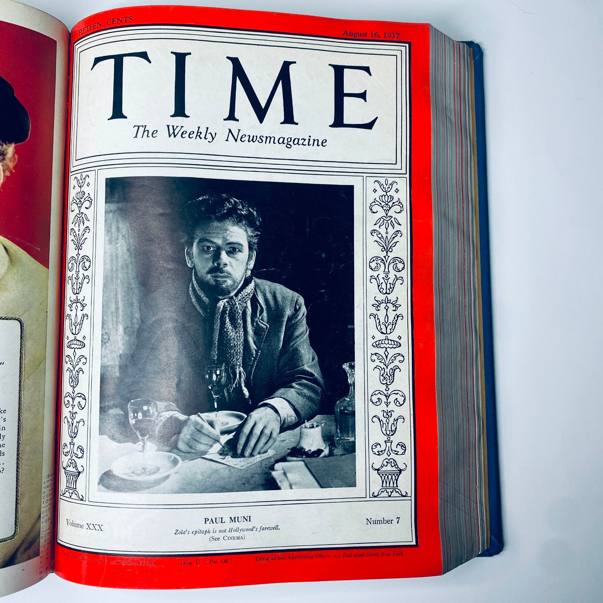 Cover of Time Magazine from August 16, 1937, highlighting Paul Muni, part of the Time Magazine July 5 - September 27, 1937 Library Bound collection.