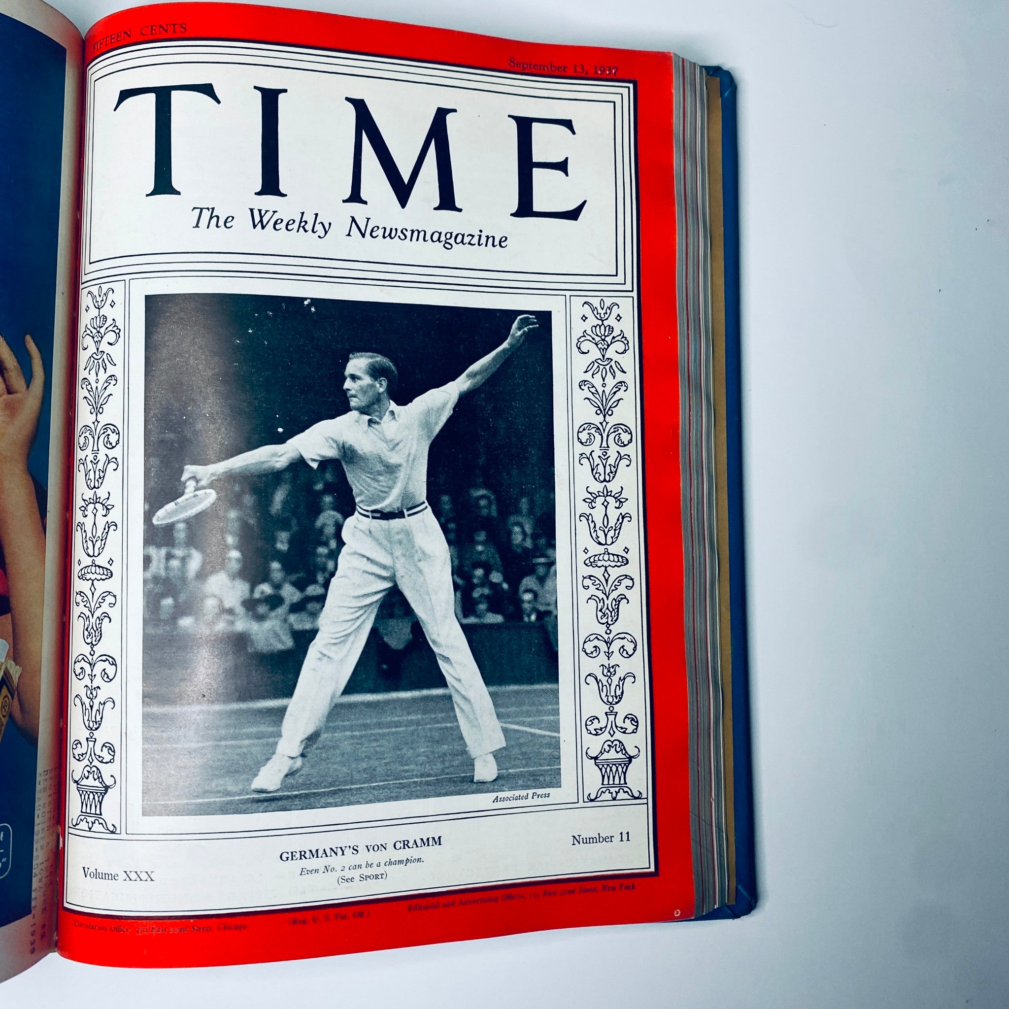 Cover of Time Magazine from September 13, 1937, depicting Baron Gottfried von Cramm, as part of the Time Magazine edition from July 5 to September 27, 1937.