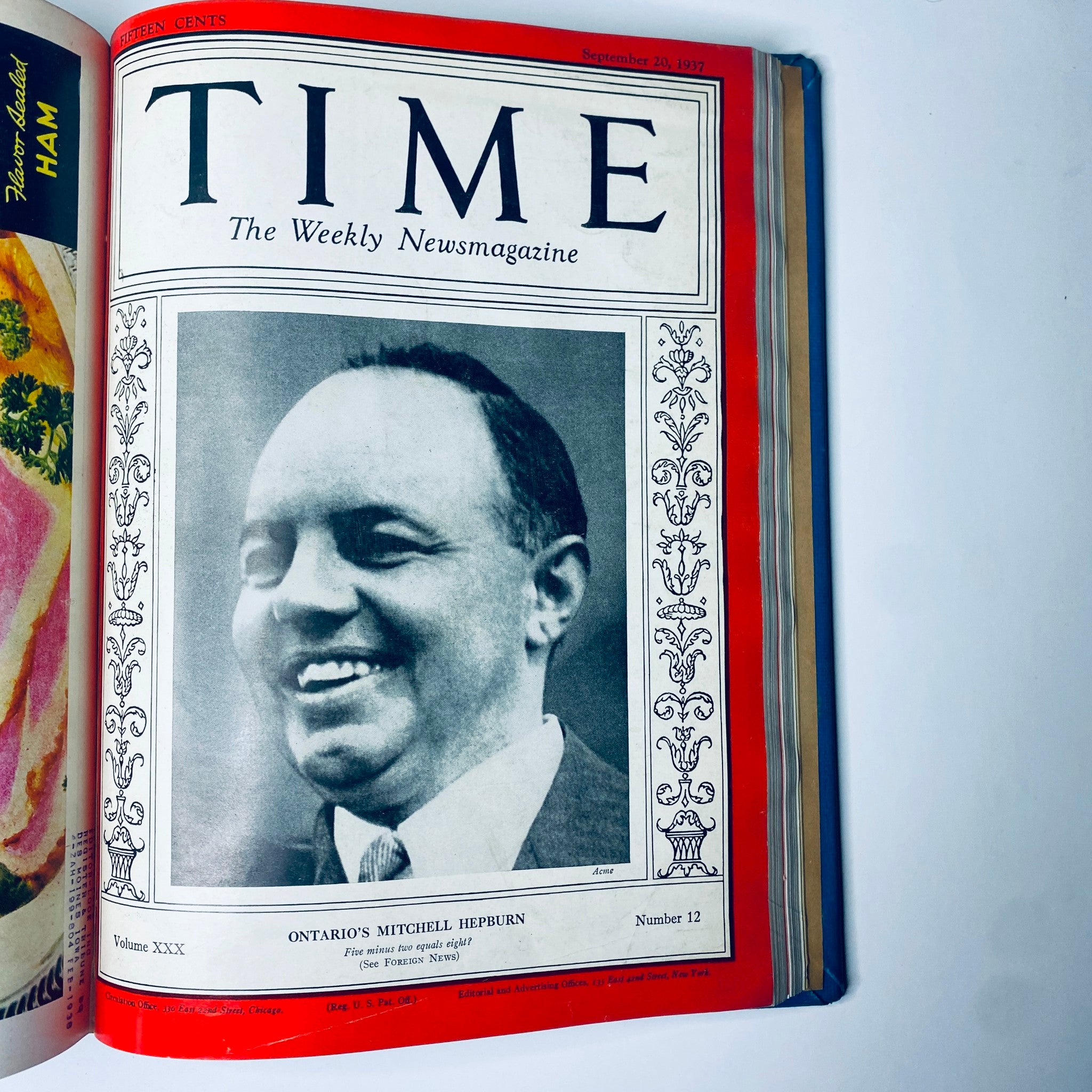 Cover of Time Magazine from September 20, 1937, featuring Ontario’s Mitchell Hepburn, included in the Time Magazine collection from July 5 to September 27, 1937.