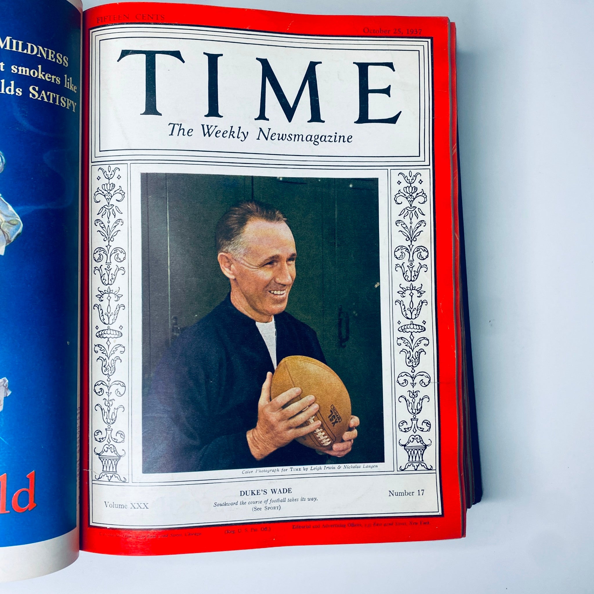 Cover of Time Magazine from October 25, 1937 highlighting Duke's Wade, part of Time Magazine 1937 July-Dec Bound Walt Disney King Farouk Egypt Ernest Hemingway.