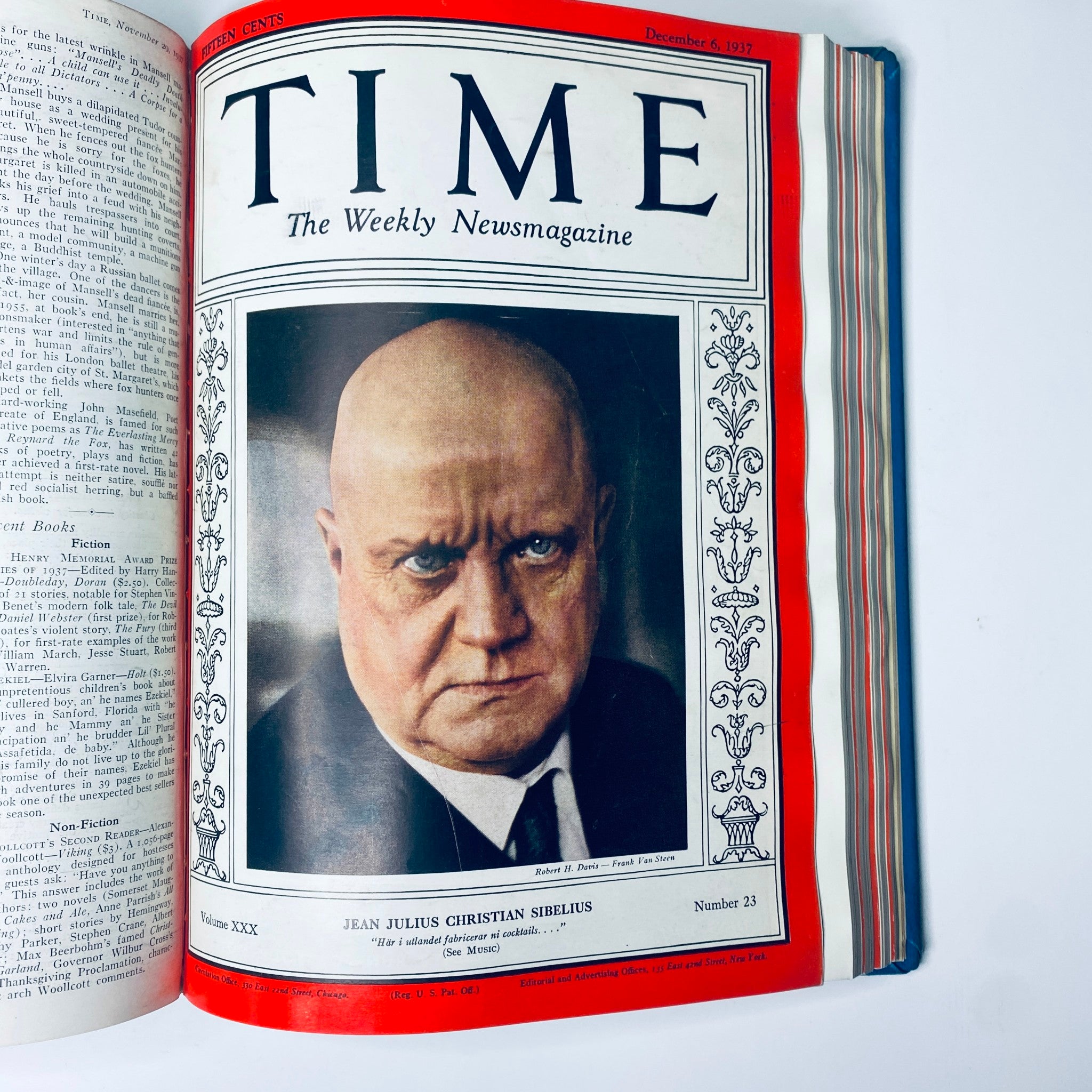 Cover of Time Magazine from December 6, 1937, featuring Jean Julius Christian Sibelius, an important composer, included in the Time Magazine 1937 July-Dec Bound collection.