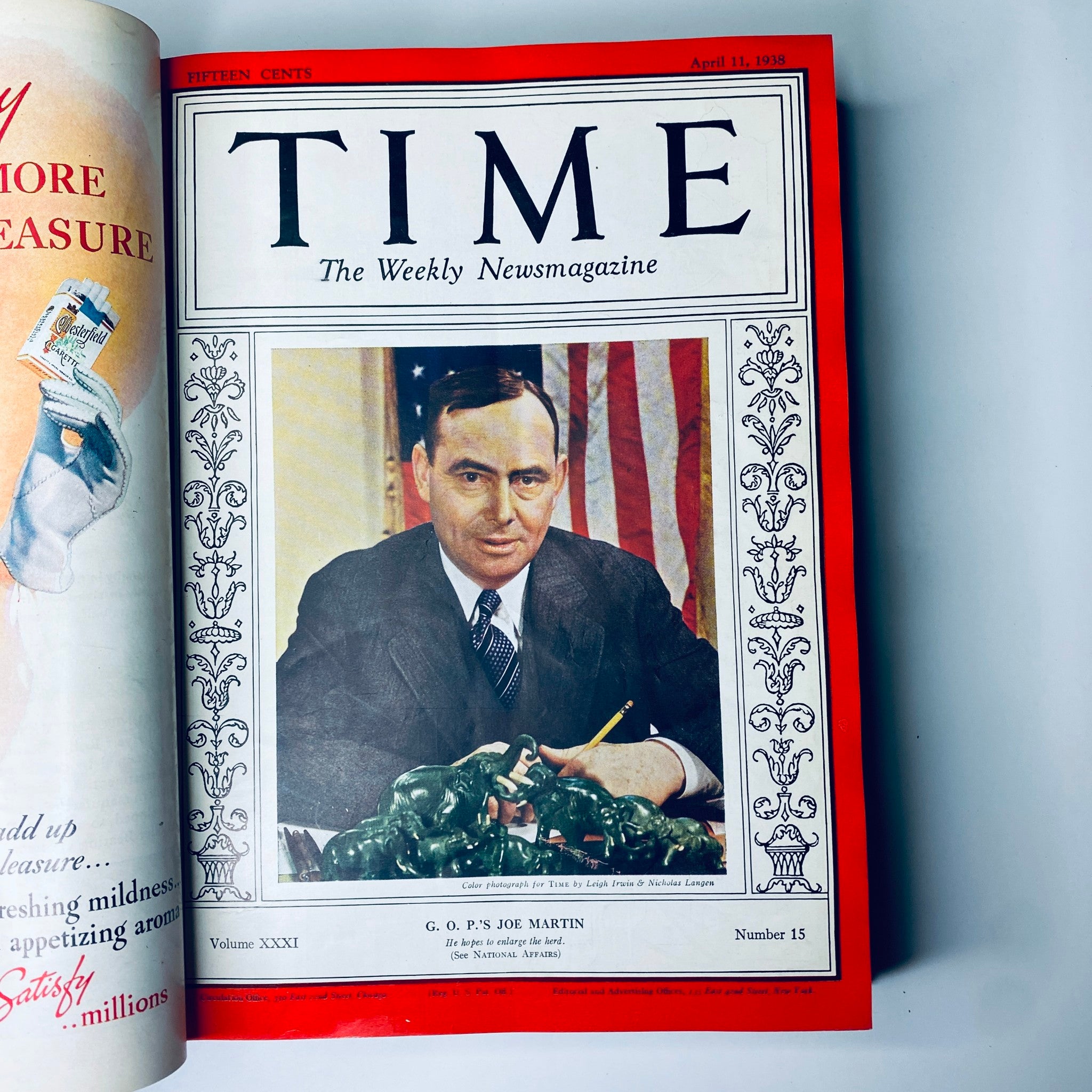 Cover page of Time Magazine from April 11, 1938 featuring Joe Martin, included in the Albert Einstein 1938 bound volume collection.