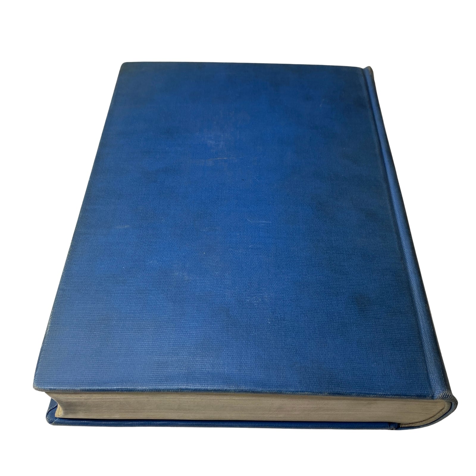 Side view of the Time Magazine Albert Einstein 1938 Reza Shah Pahlavi April-June Bound Volume, highlighting the blue fabric cover and sturdy binding.