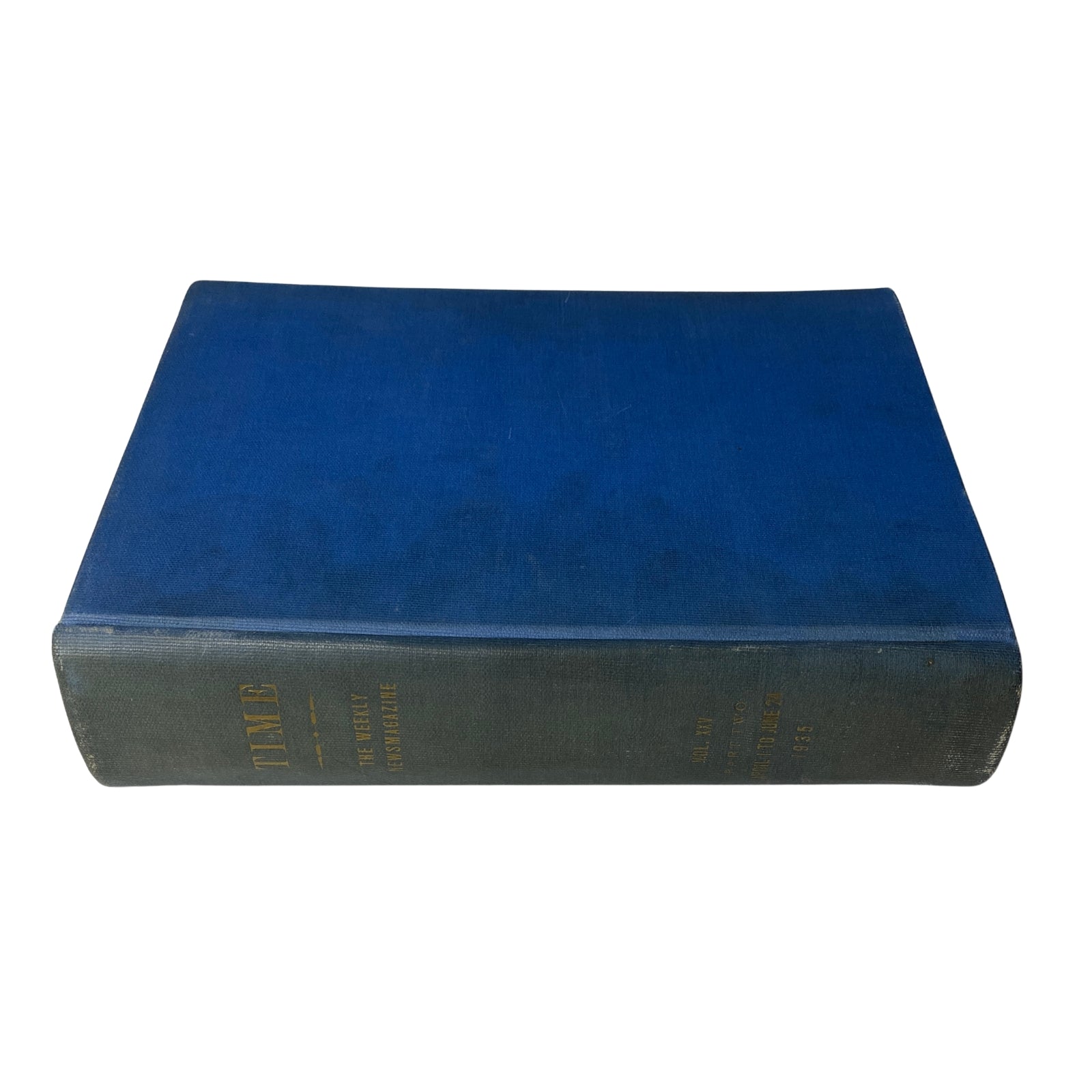 Time Magazine Library Bound April 1- June 24, 1935 Dizzy Dean - Side profile of the blue bound volume.