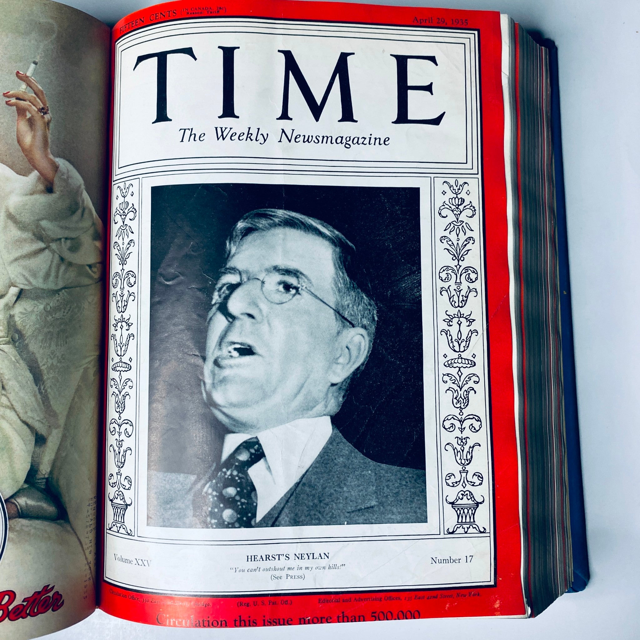Cover of Time Magazine dated April 29, 1935 featuring Hearst's Neylan, presenting an image of the man speaking passionately.