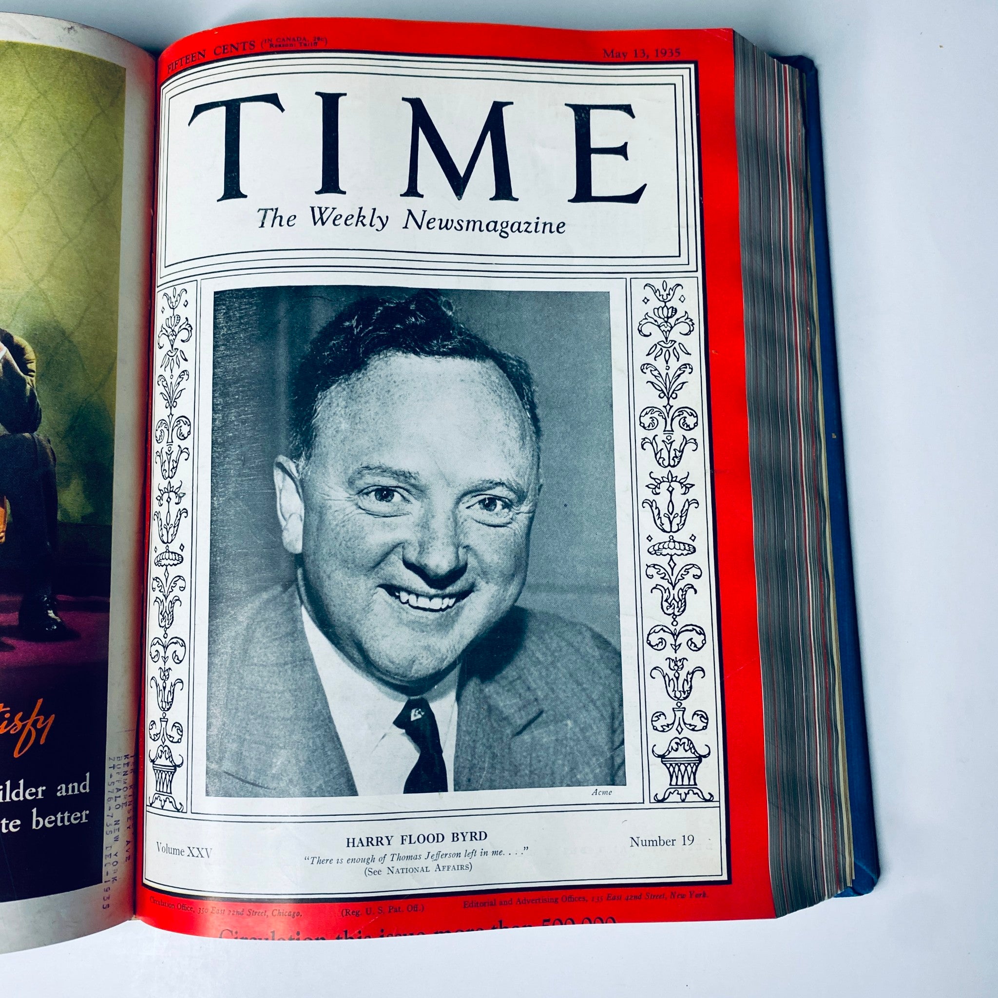 Time Magazine Library Bound April 1 - June 24, 1935 featuring Harry Flood Byrd on the cover from the May 13, 1935 issue.