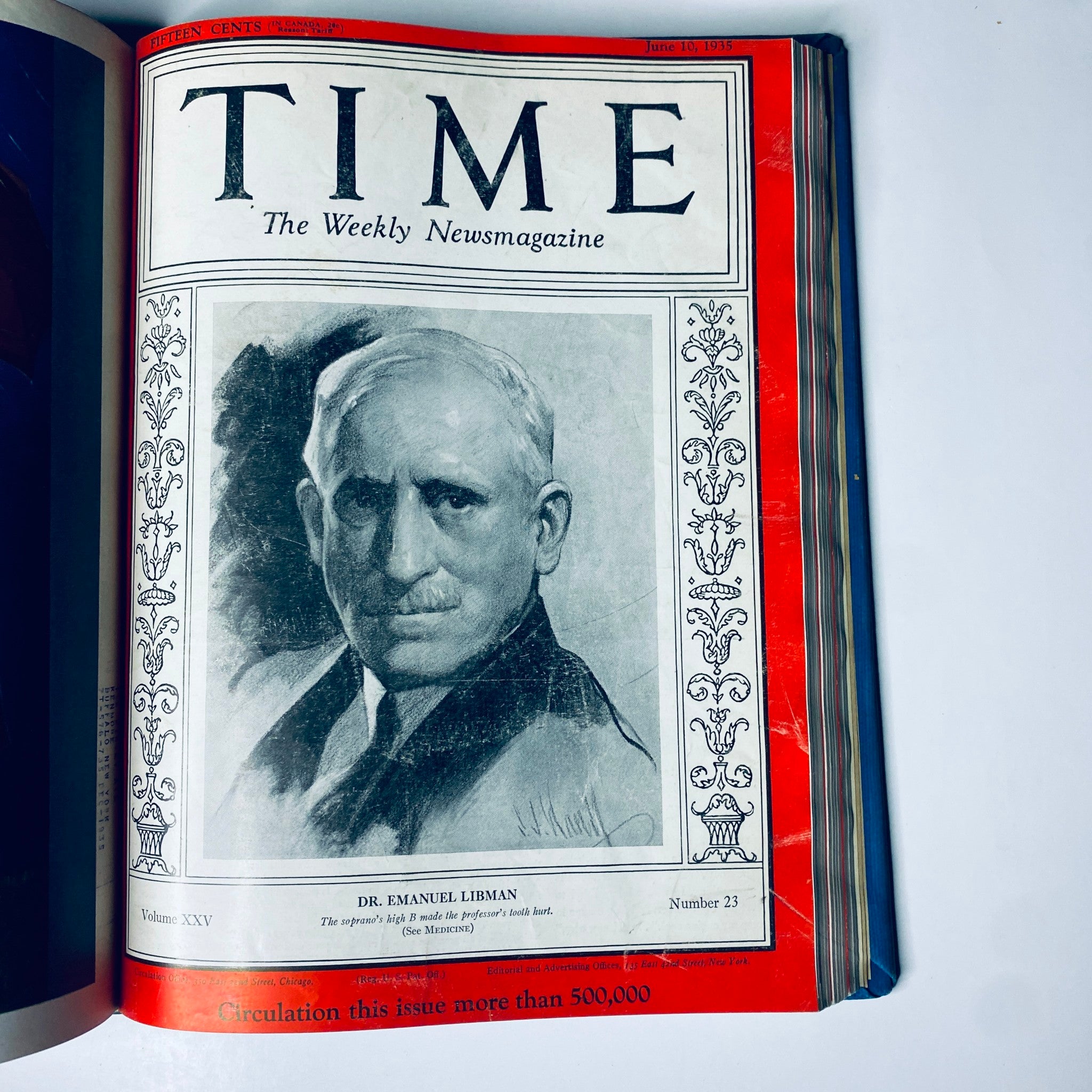Cover of Time Magazine dated June 10, 1935 featuring Dr. Emanuel Libman, highlighting the influential figure during a significant historical period.