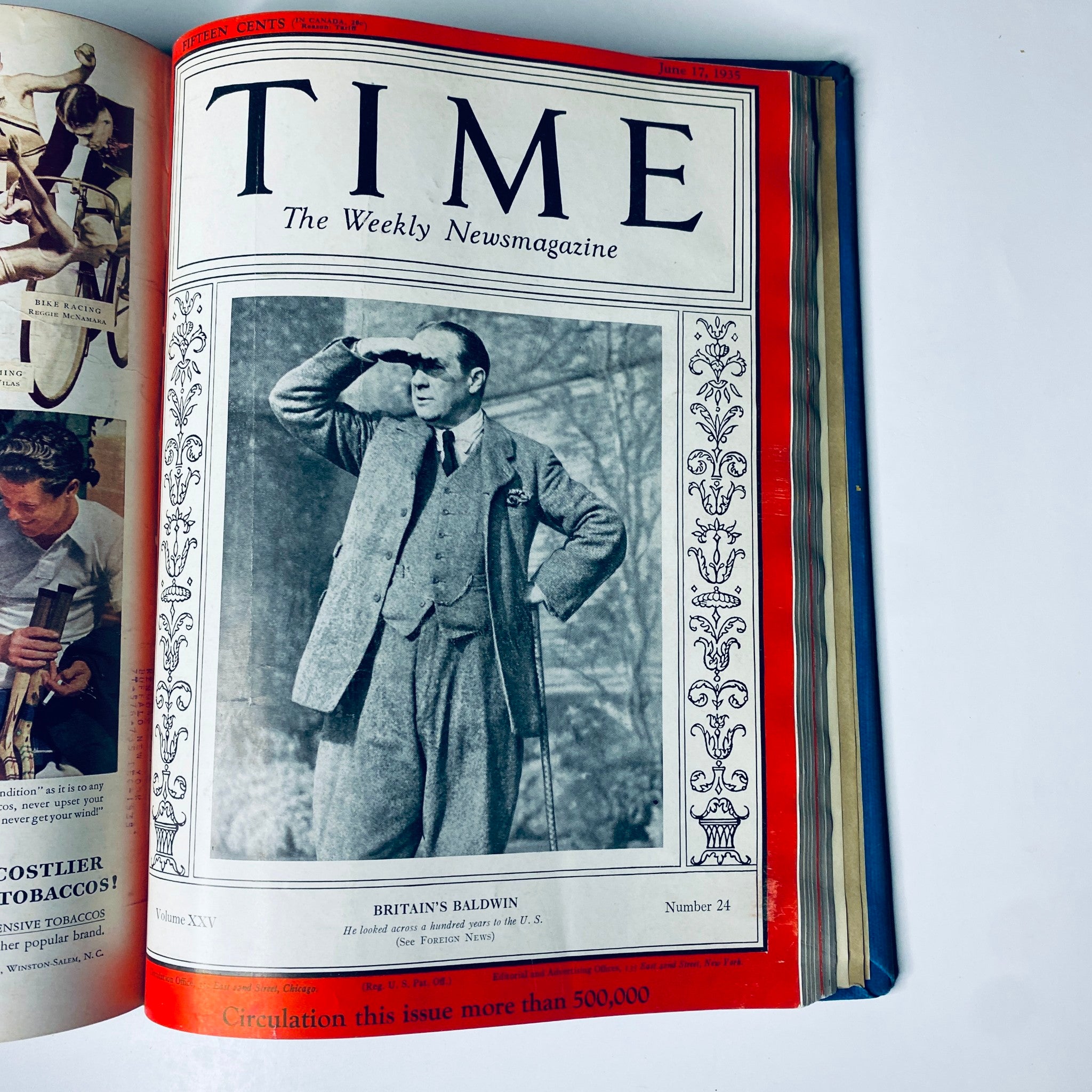 Cover of Time Magazine dated June 17, 1935 featuring British politician Baldwin, showcasing leadership during a time of international tension.
