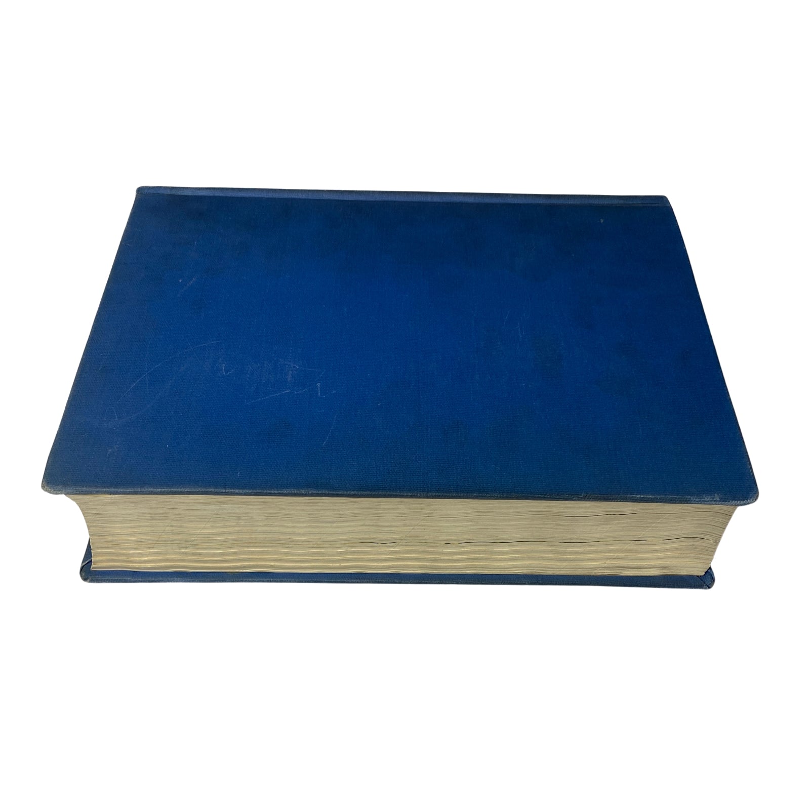 Top view of the Time Magazine Library Bound April 1- June 24, 1935, showcasing a blue hardcover with a well-preserved spine and pages, suitable for collectors and historians.