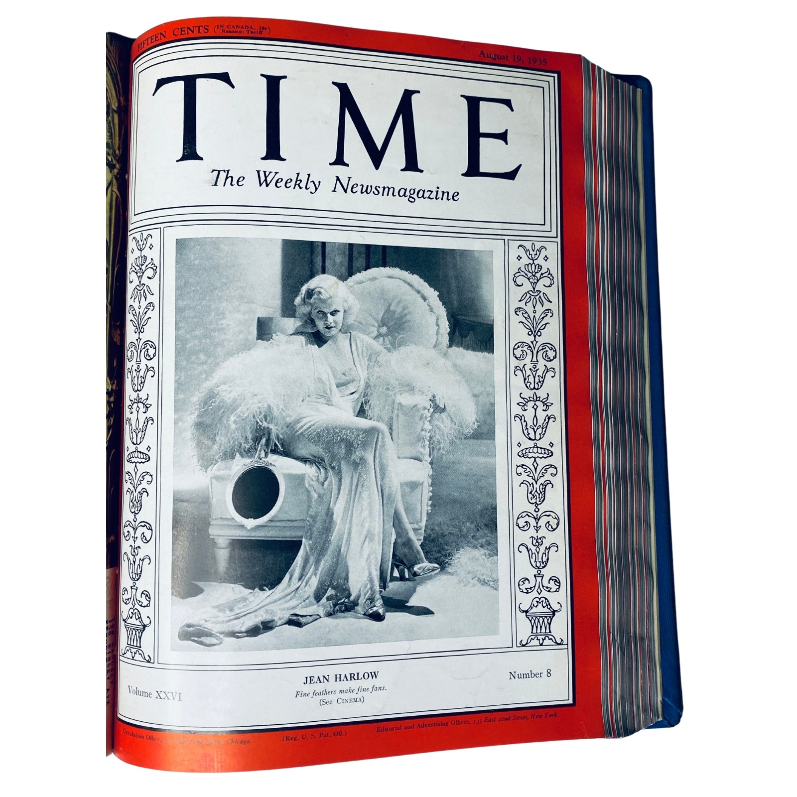 Time Magazine cover featuring Jean Harlow, dated August 19, 1935, from the library bound volume July 1-September 30, 1935.