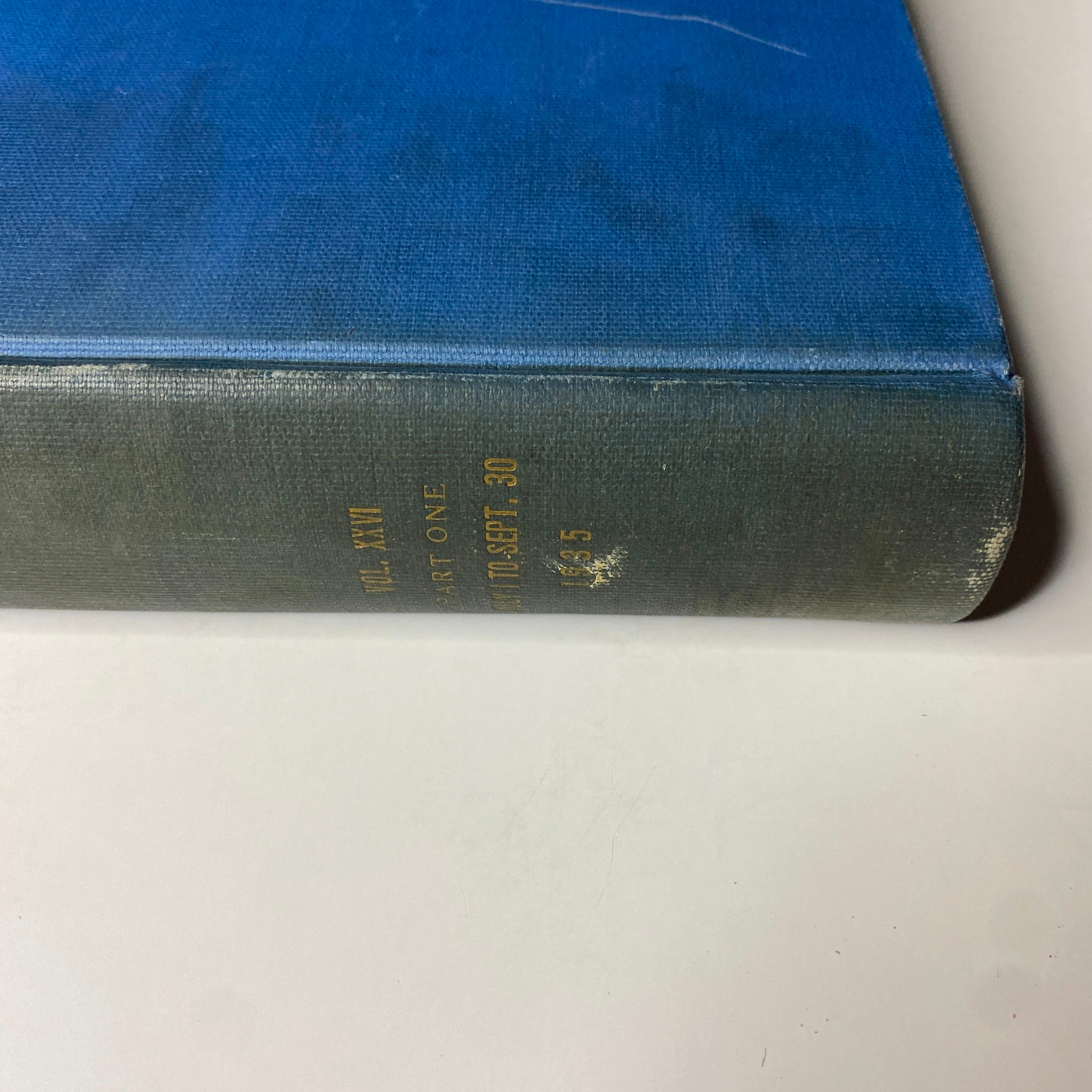 Side view of the library-bound volume titled 'Time Magazine Library Bound July 1-September 30, 1935', showcasing the spine and cover details.