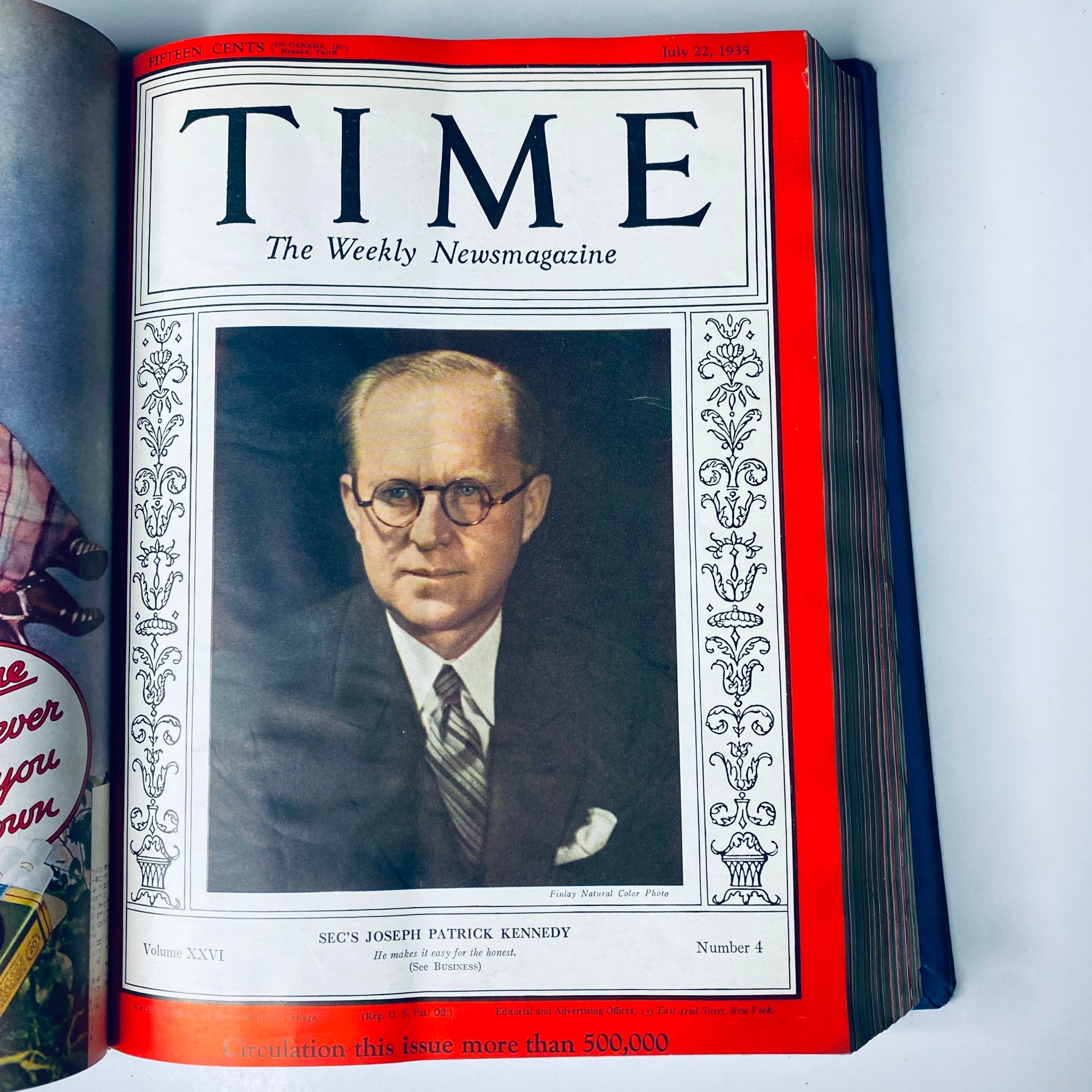 Time Magazine cover from July 22, 1935, highlighting SEC's Joseph Patrick Kennedy, illustrating key figures in American finance during the mid-1930s.