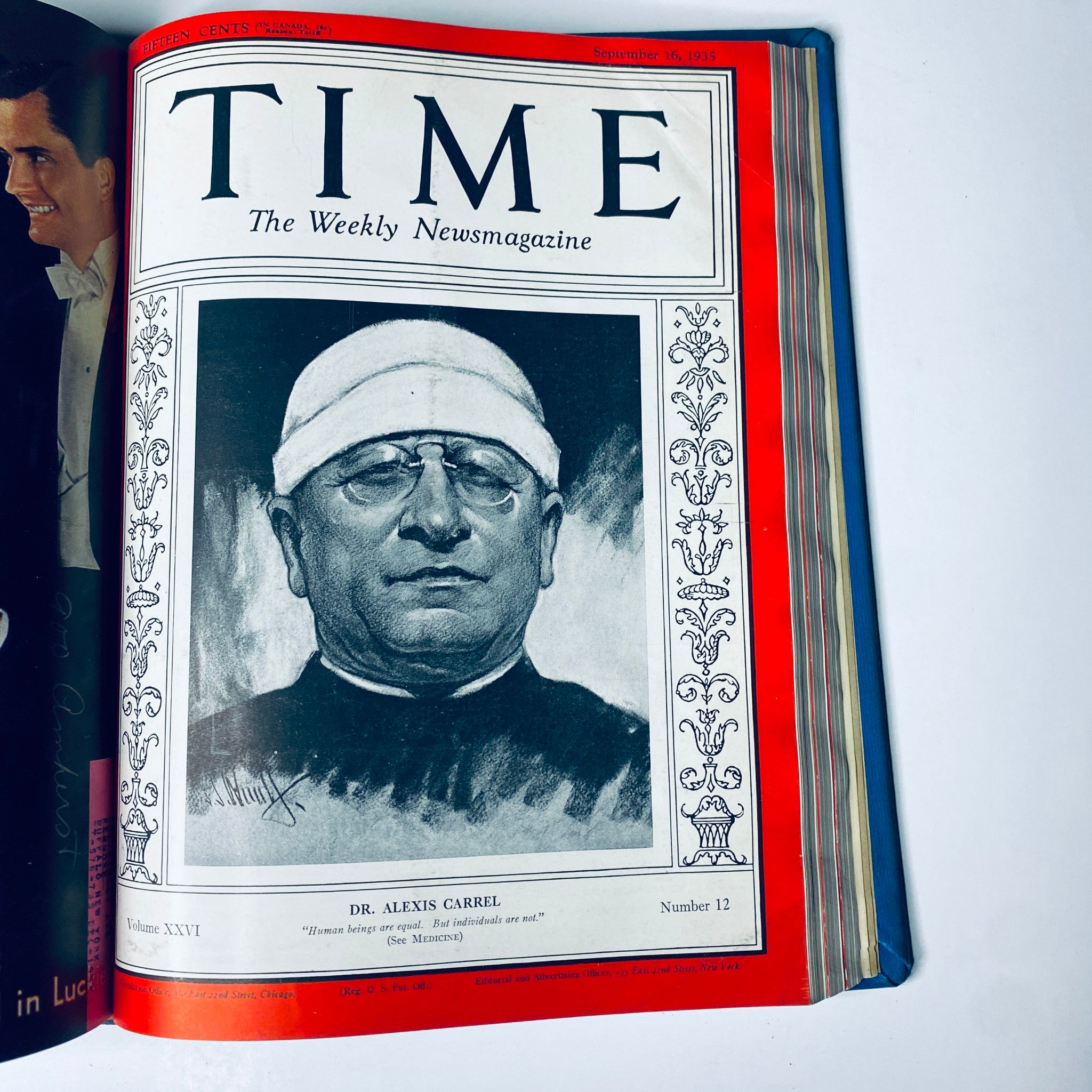Cover of Time Magazine from September 16, 1935, depicting Dr. Alexis Carrel, shedding light on medical advancements and influential figures in the 1930s.