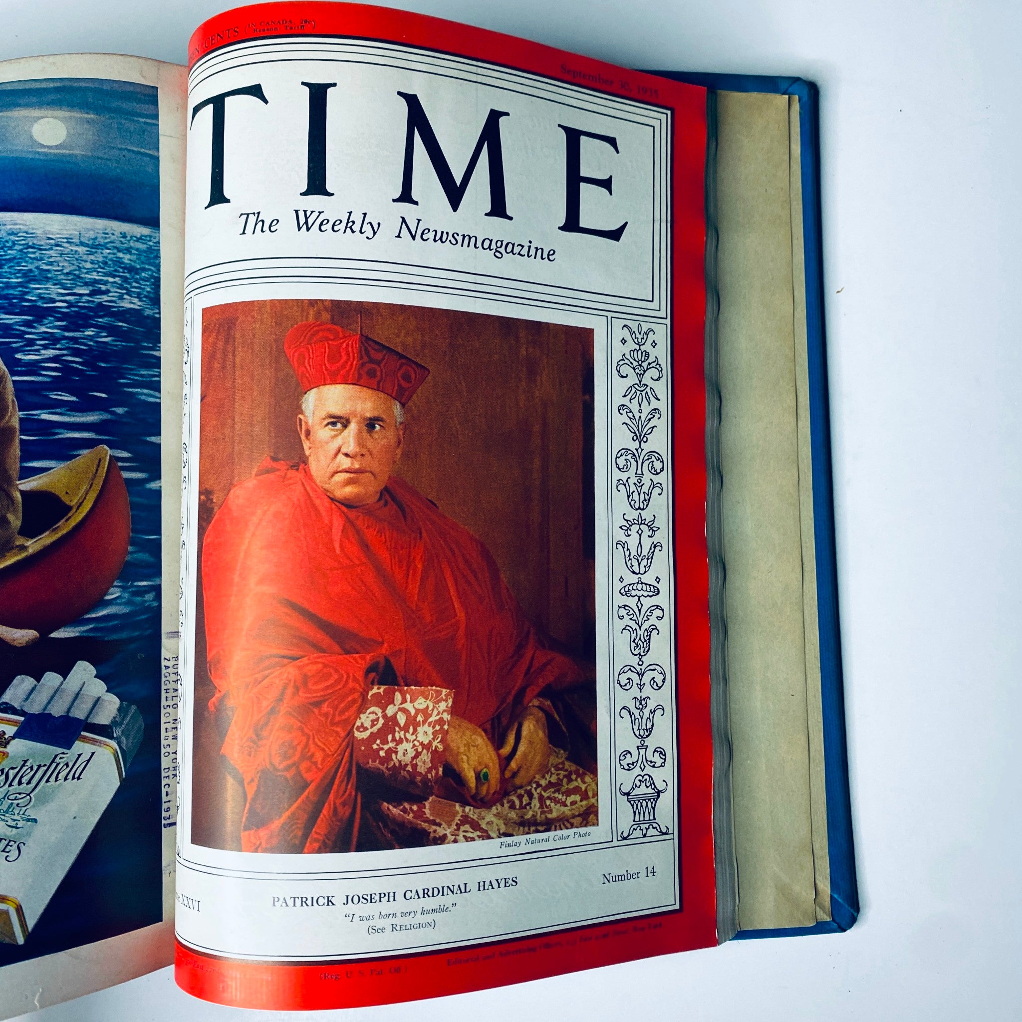 Cover of Time Magazine, September 30, 1935, featuring Patrick Joseph Cardinal Hayes, part of the Time Magazine Library Bound collection from July 1 to September 30, 1935.