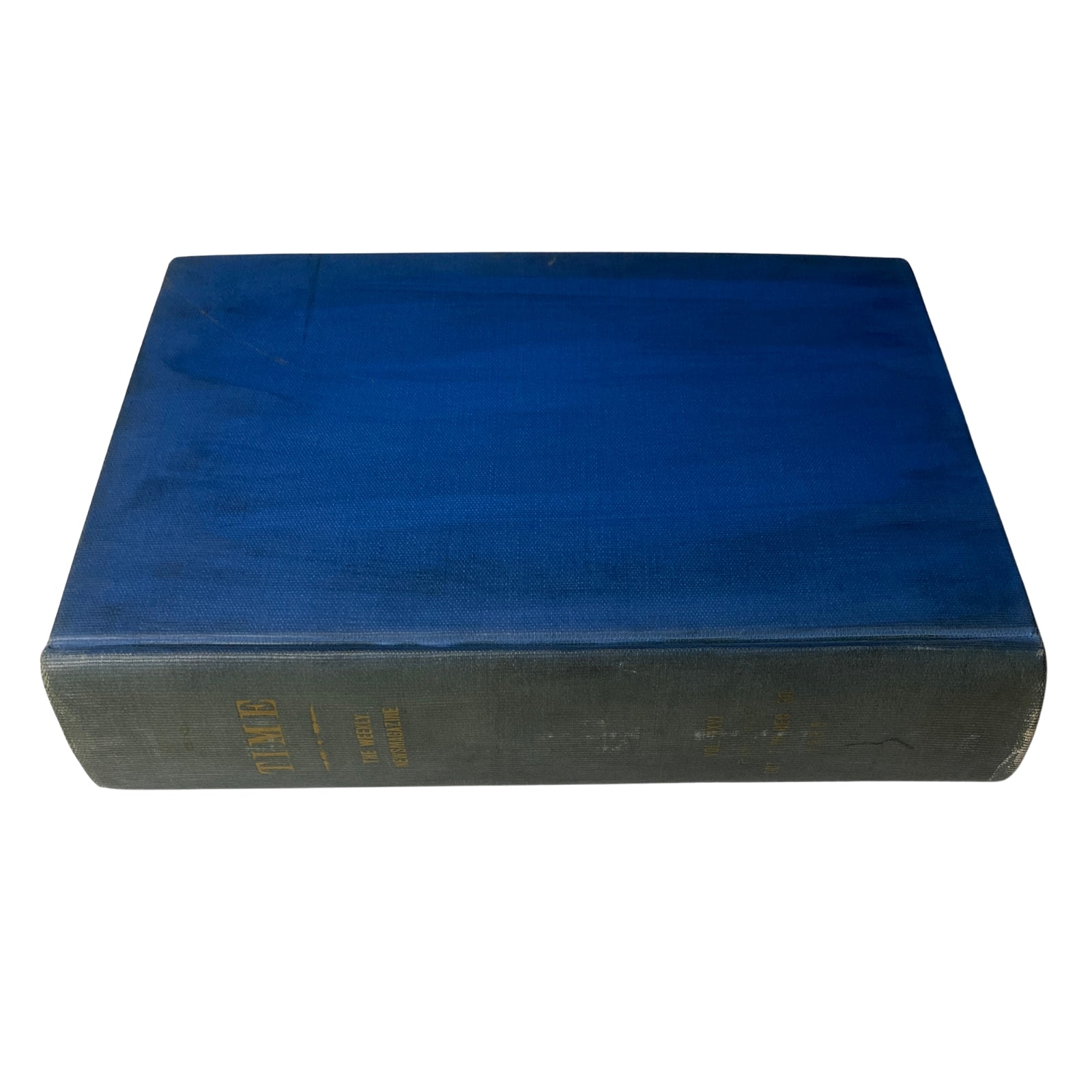Time Magazine Library Bound October 7- December 30, 1935 - Side view of the bound volume emphasizing its blue and green spine.