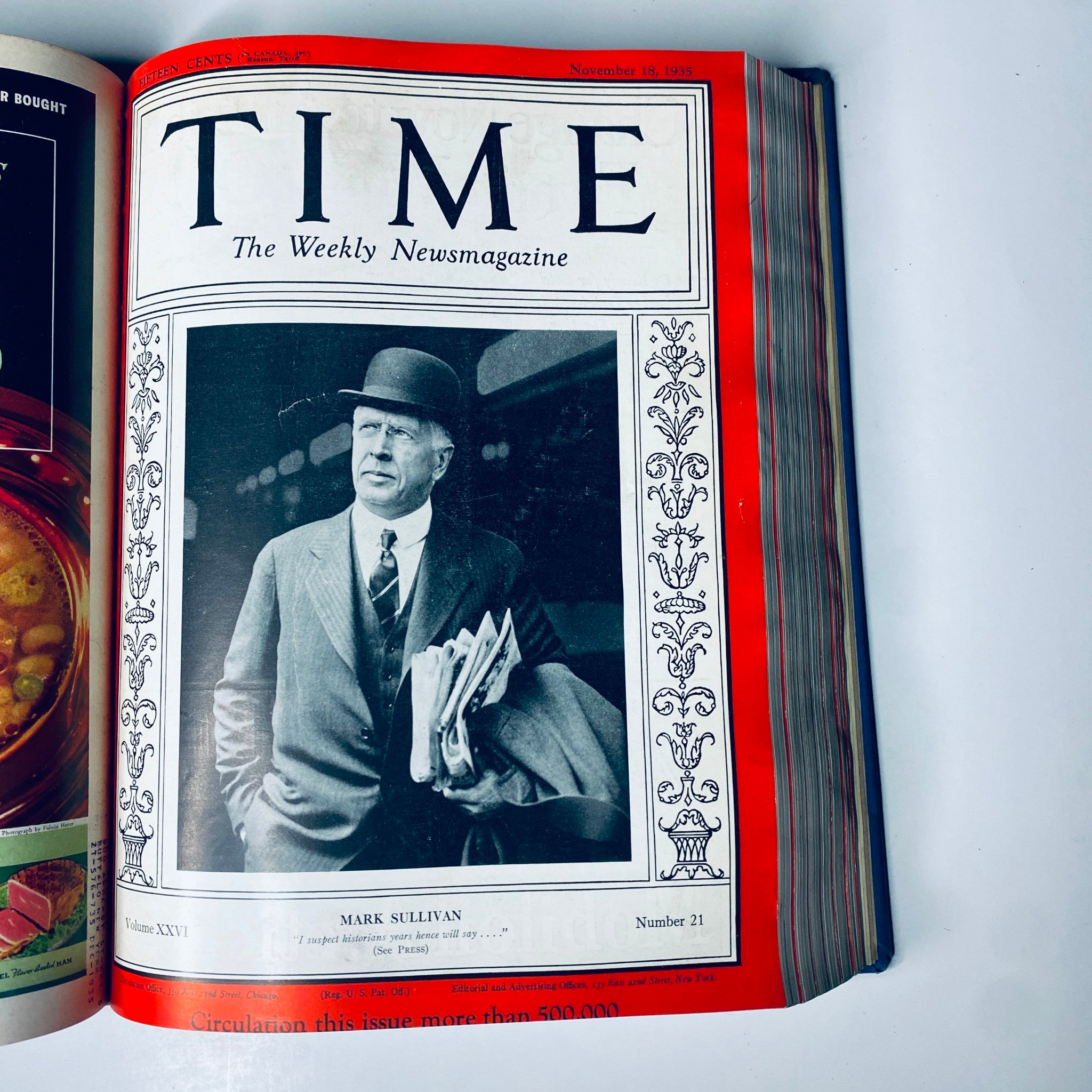 Cover of Time Magazine, November 18, 1935, featuring Mark Sullivan. Part of the Time Magazine Library Bound collection from October 7 to December 30, 1935.