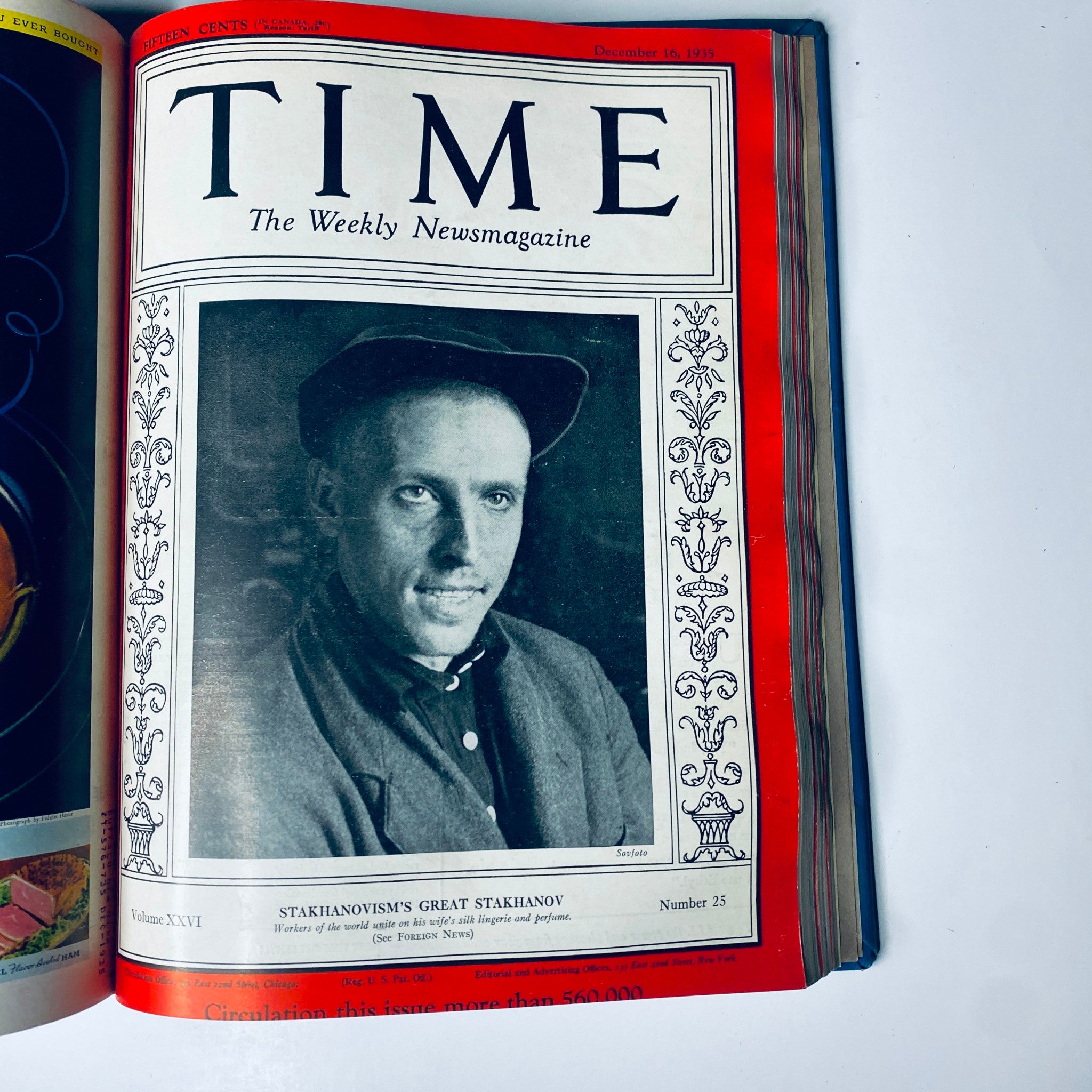 Time Magazine Library Bound October 7- December 30, 1935 featuring the cover with 'Stakhanovism's Great Stakhanov', published on December 16, 1935.