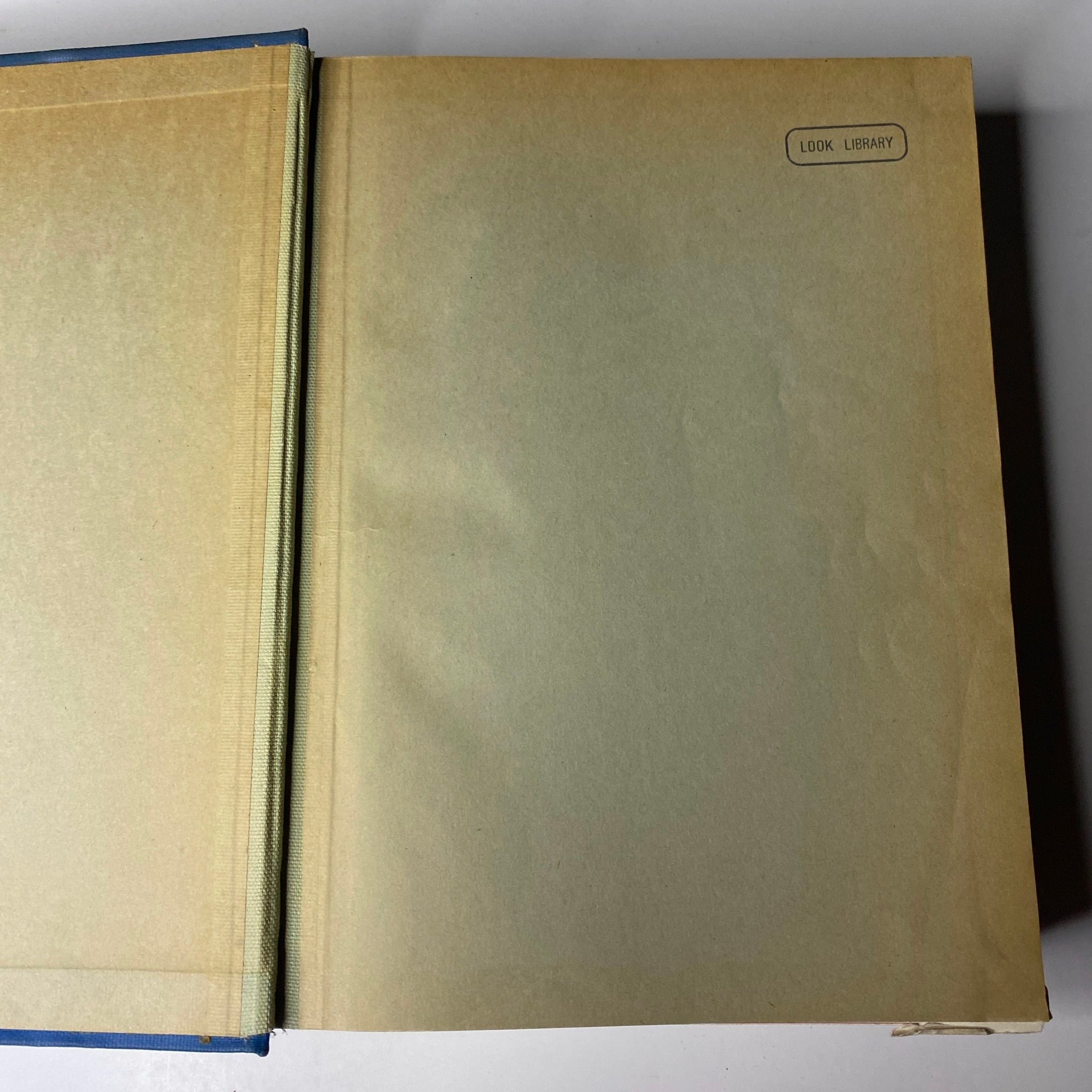 Inside view of the Time Magazine Library Bound Volume January 6-March 30, 1936, displaying the ‘Look Library’ stamp on the first page.