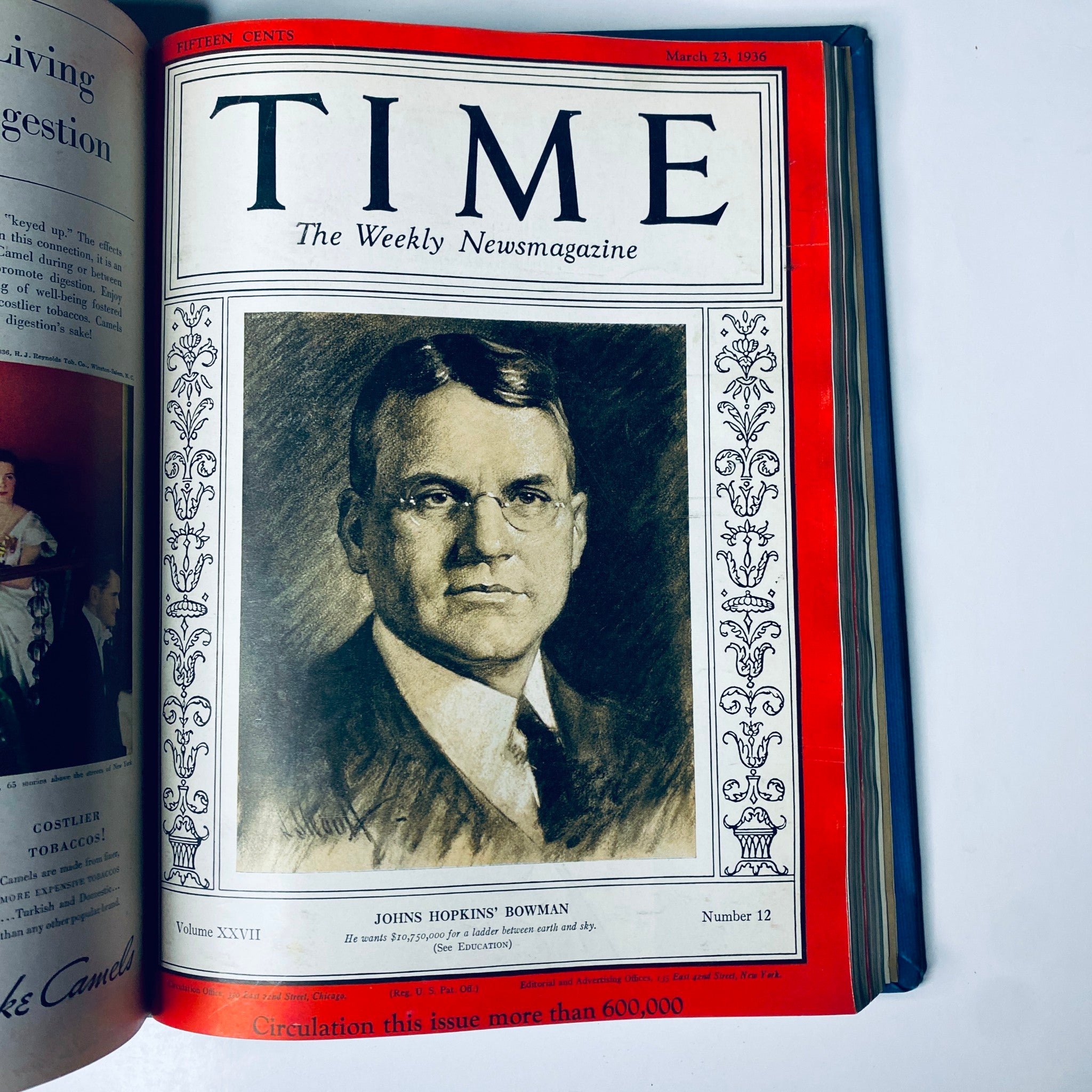 Cover of Time Magazine dated March 23, 1936, featuring Johns Hopkins’ Bowman with the title 'Johns Hopkins' Bowman', part of Time Library Bound spanning January 6 to March 30, 1936.