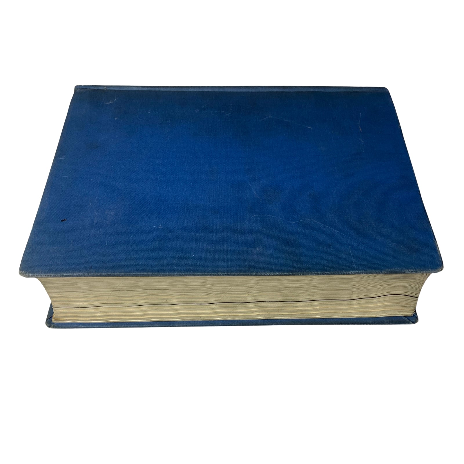 Top view of the Library Bound Time Magazine Volume from January 6 to March 30, 1936, showcasing the well-preserved pages and textural details of the blue cover.