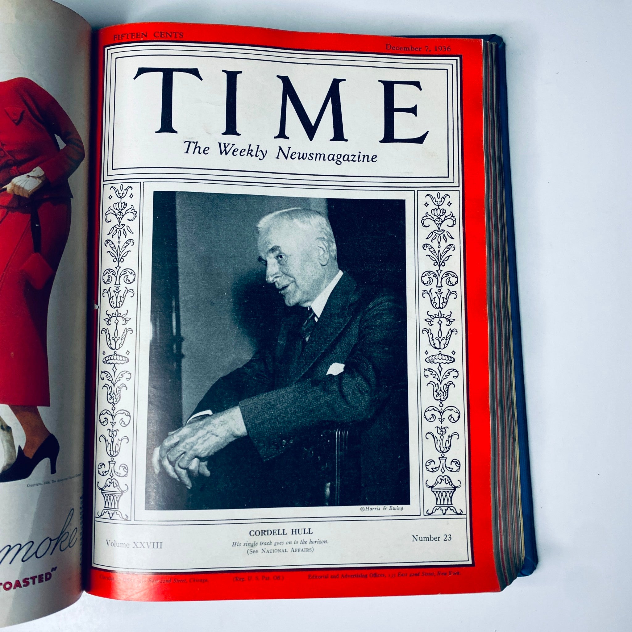 Time Library Bound Magazine featuring 'Cordell Hull' cover story, December 7, 1936, depicting a professional portrait of politician Cordell Hull.