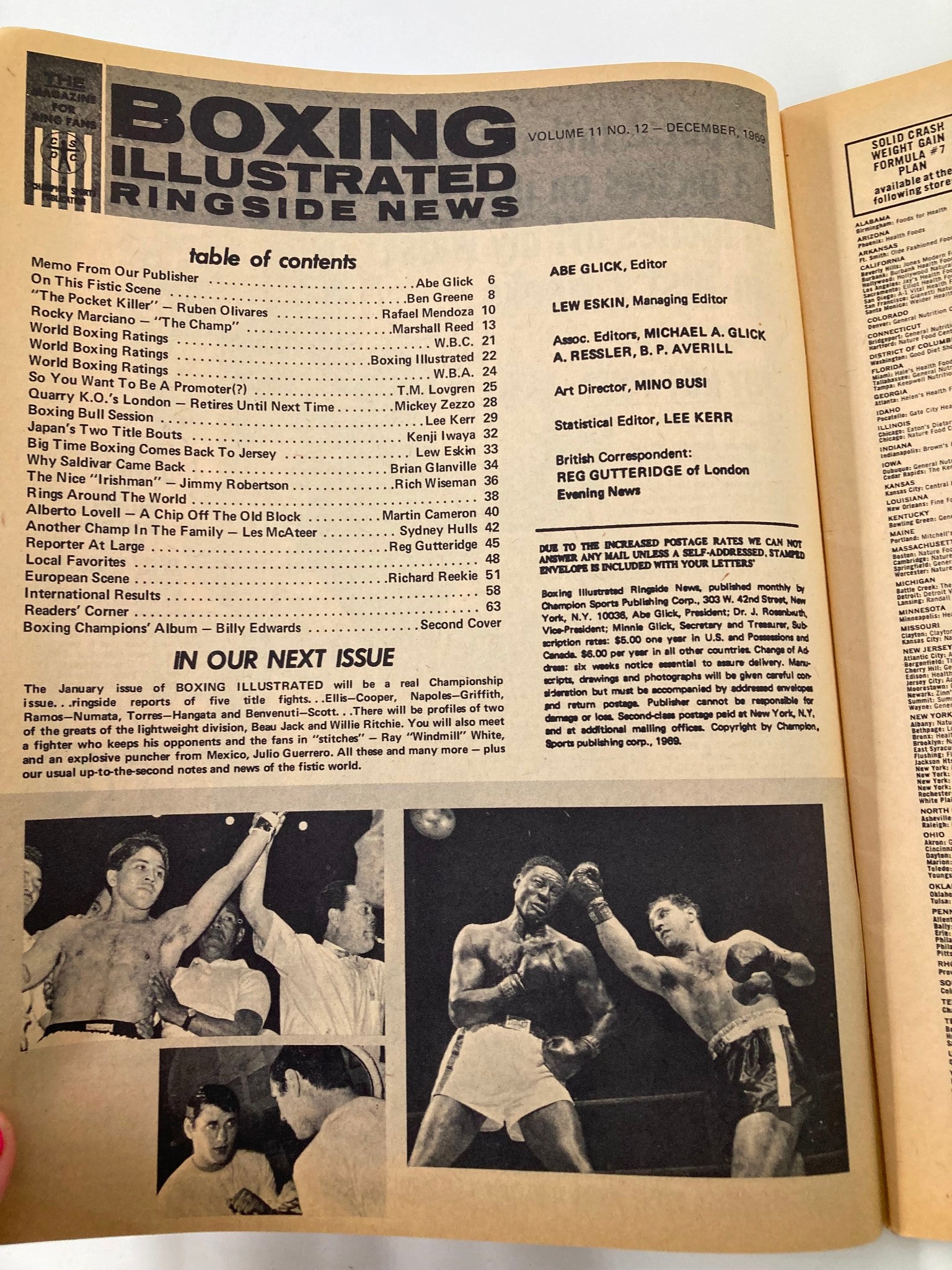 Boxing Illustrated Ringside News December 1969 Rocky Marciano The Champ No Label